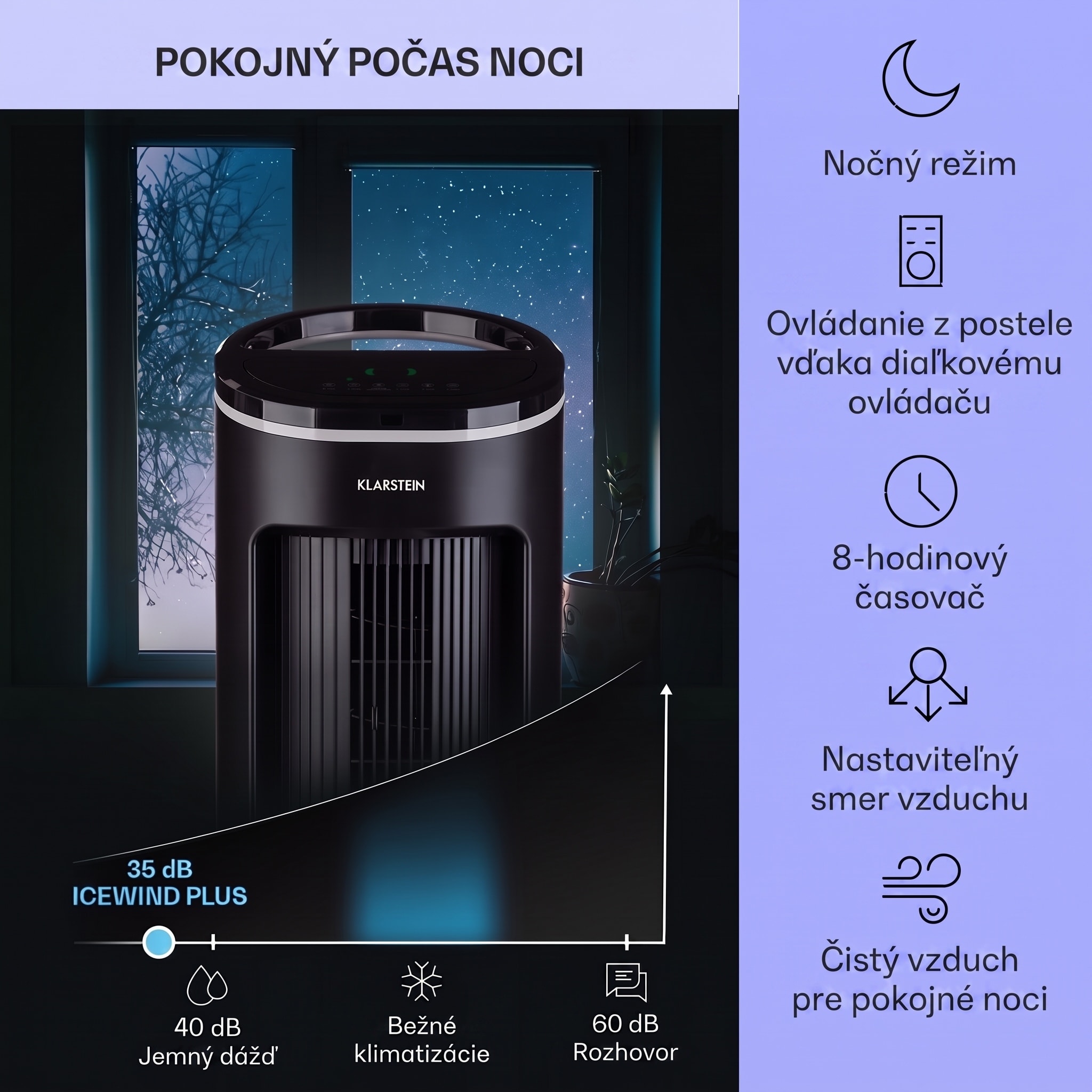 Klarstein IceWind Plus, 4 v 1 ochladzovač vzduchu, ventilátor, zvlhčovač vzduchu, čistička vzduchu, ionizátor, 65 W, 330 m³/h, 7 l, 4 rýchlosti, oscilácia, časovač, diaľkový ovládač, mobilný – Obrázok 4