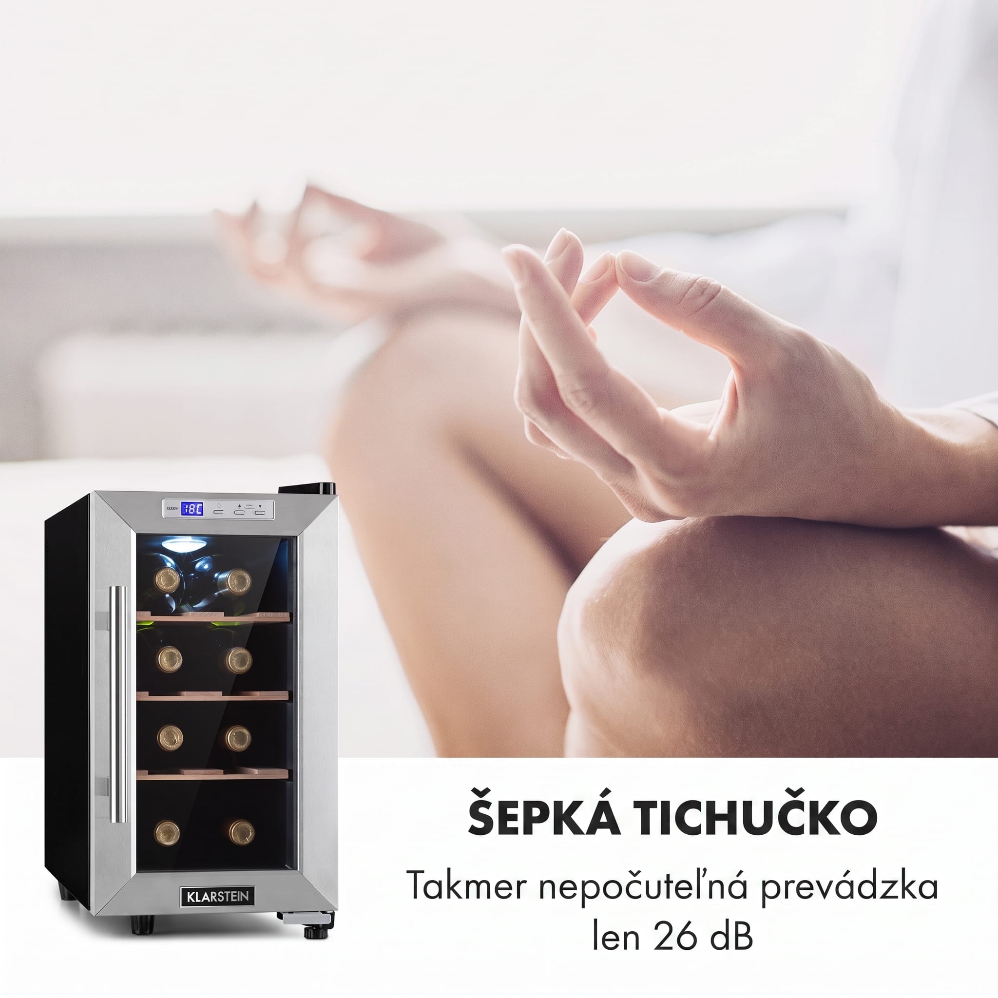 Klarstein Reserva 8 Uno, vinotéka, 23 l, 8 fliaš, 11–18°C, 26 dB, nehrdzavejúca oceľ – Obrázok 5