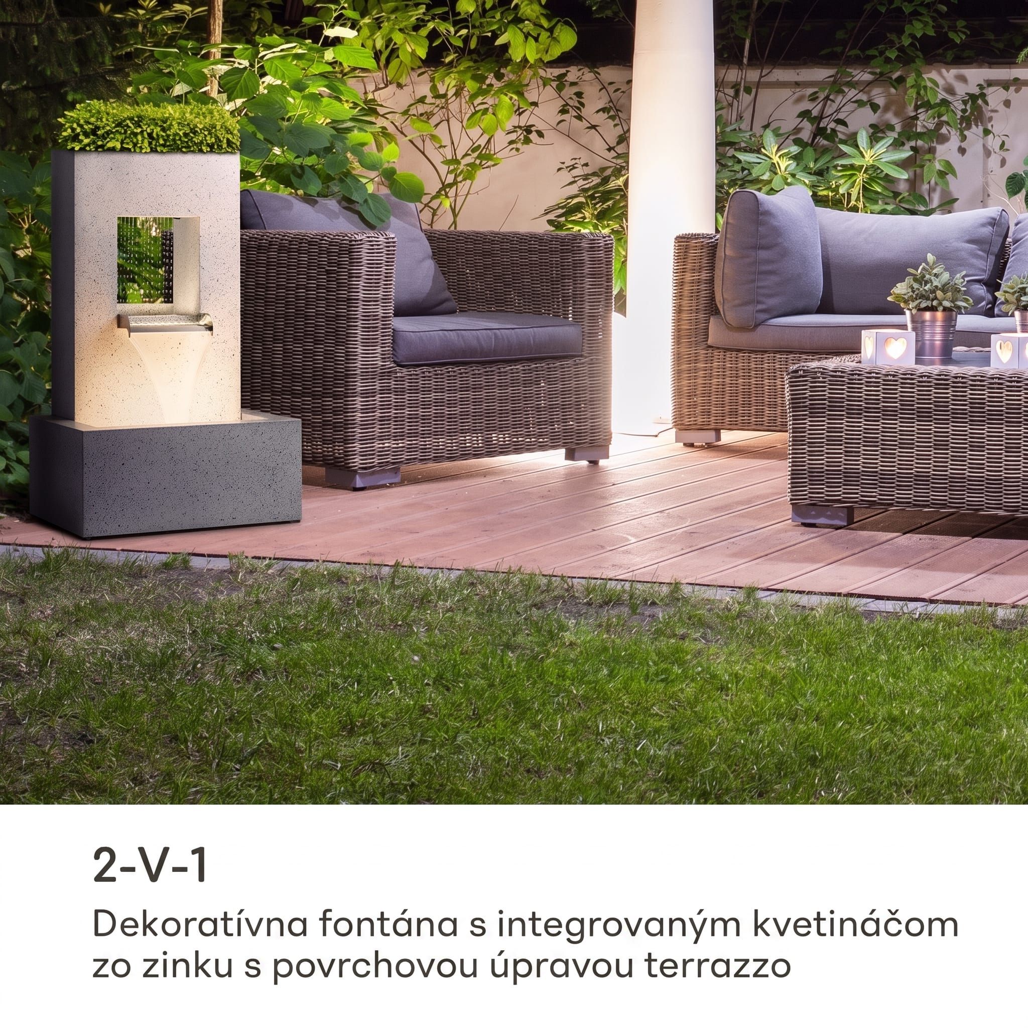 Blumfeldt Bloomingstone, fontána, záhradná fontána, okrasná fontána, 20 W, čerpadlo, zinok, LED – Obrázok 3