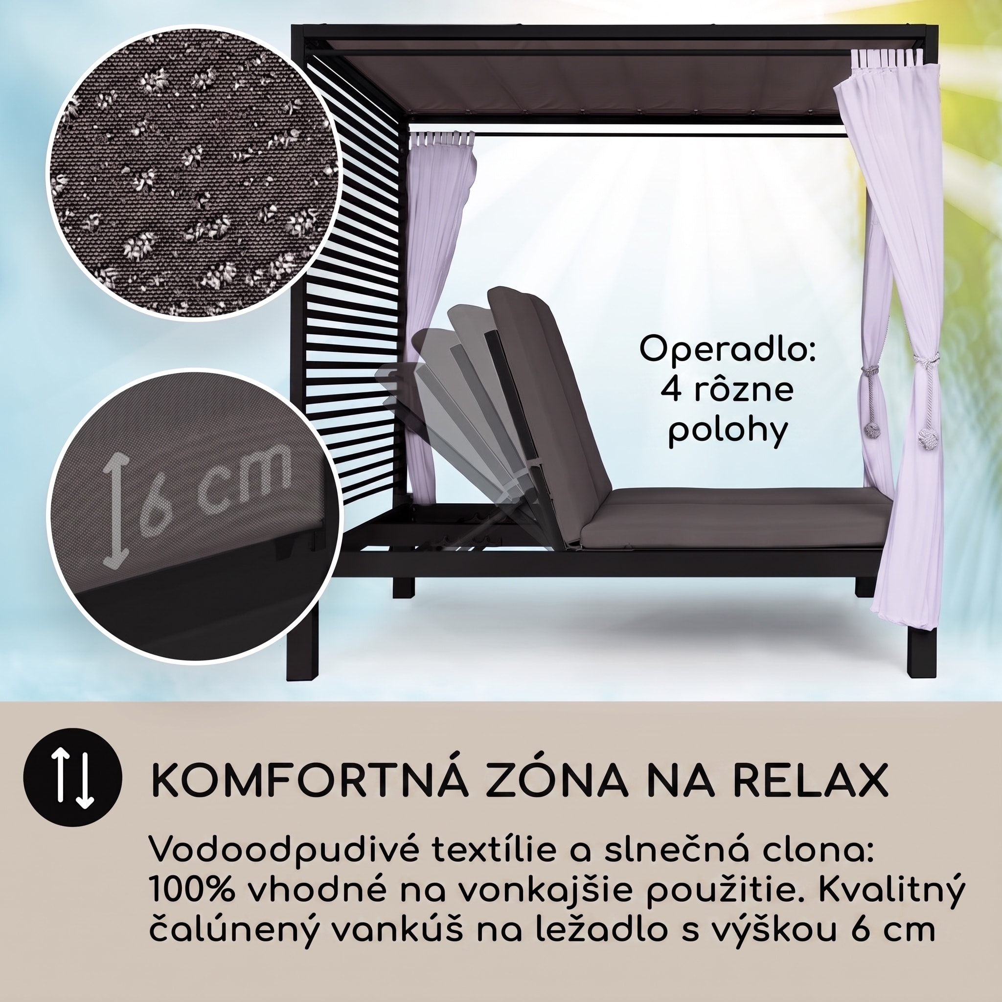 Blumfeldt Eremitage Double Lux, lehátko, 4 polohy, pre 2 osoby, 6 cm čalúnenie – Obrázok 2