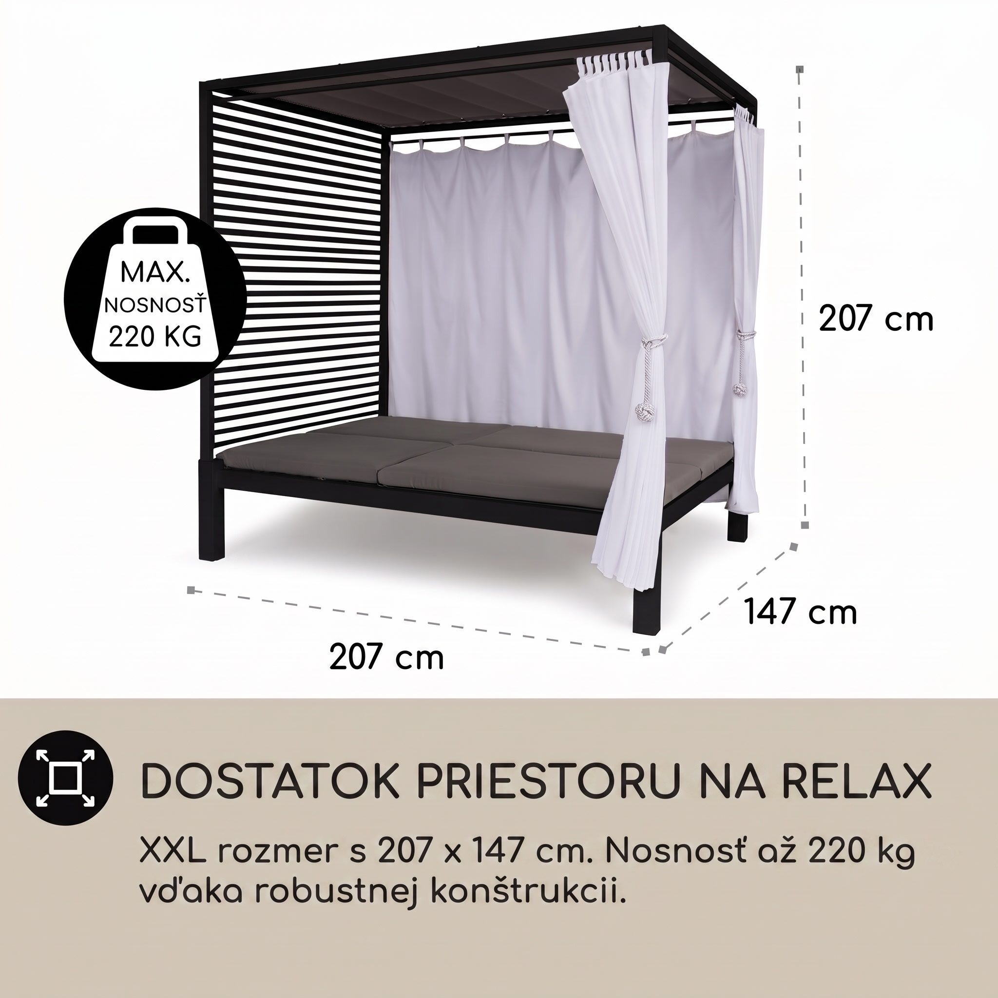 Blumfeldt Eremitage Double Lux, lehátko, 4 polohy, pre 2 osoby, 6 cm čalúnenie – Obrázok 4