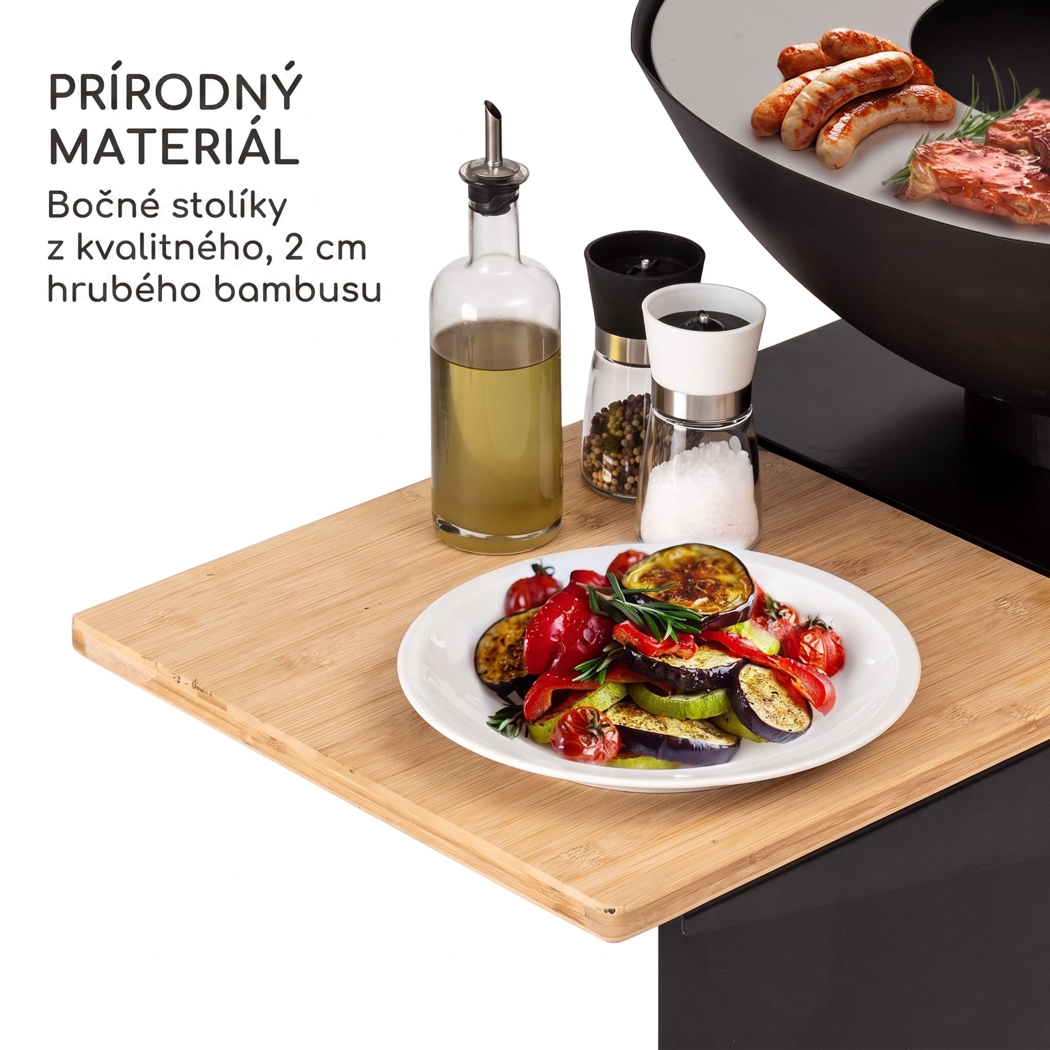 Blumfeldt Savage 2.0 Tall, ohnisko s grilom, bambusové bočné stolíky, ochranný kryt – Obrázok 2