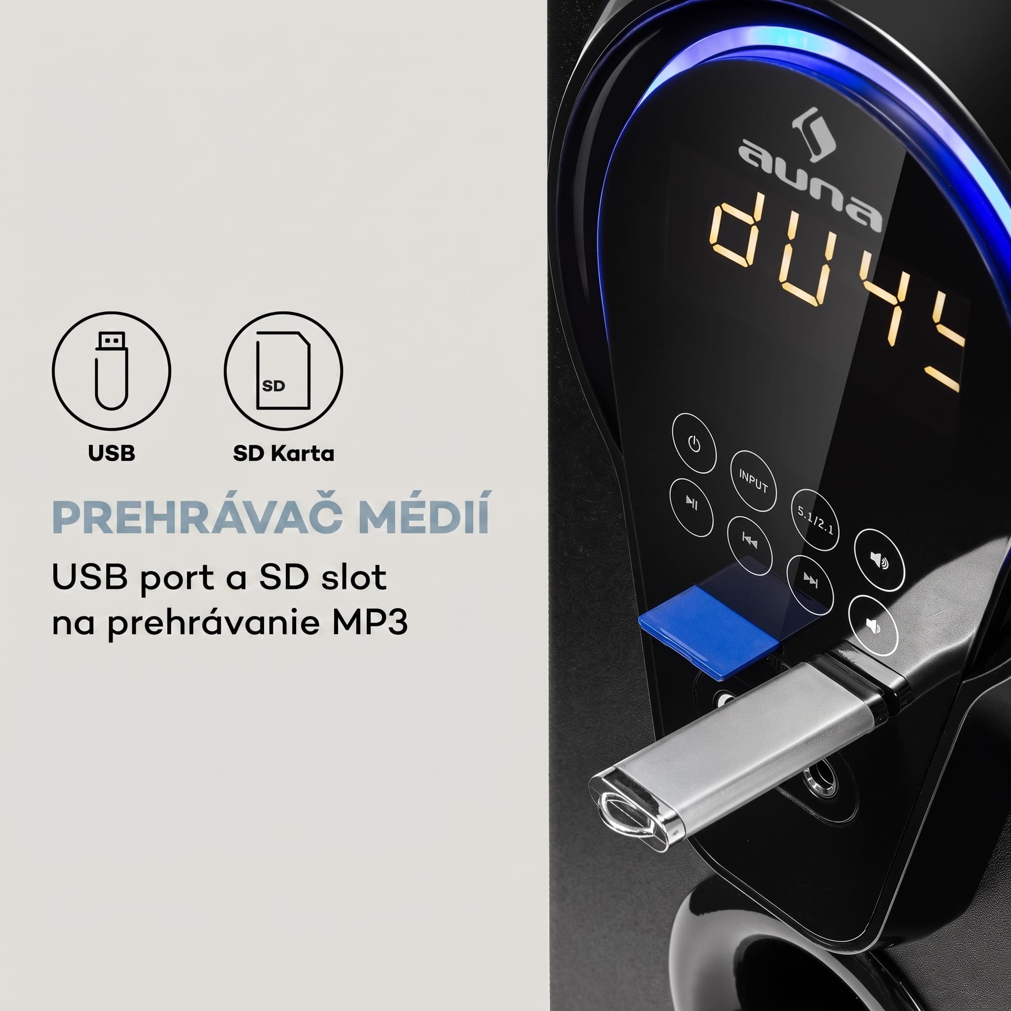 Auna Areal 525 DG, 5.1 systém domáceho kina, 125 W RMS, optický vstup, BT, USB, SD, AUX, diaľkový ovládač – Obrázok 4