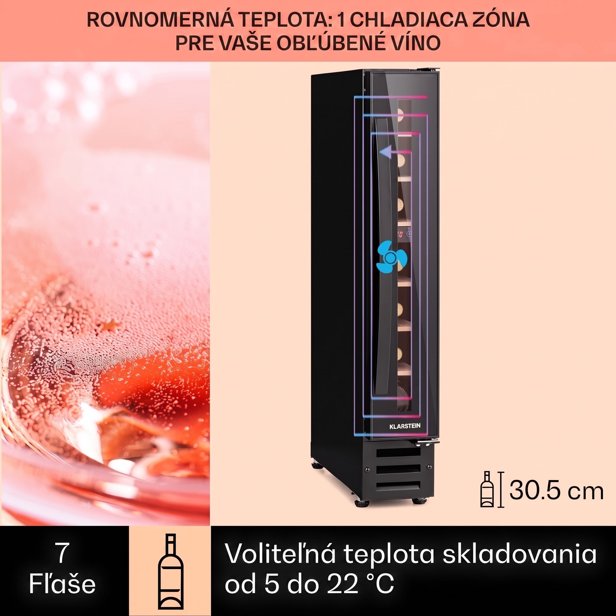 Klarstein Vinovilla 7 built-in Uno Onyx, vstavaná vinotéka, čierne sklo, nehrdzavejúca oceľ – Obrázok 3