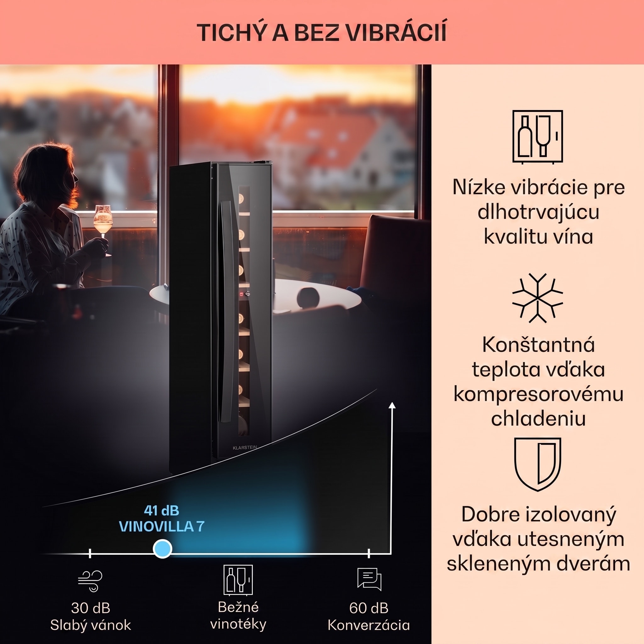 Klarstein Vinovilla 7 built-in Uno Onyx, vstavaná vinotéka, čierne sklo, nehrdzavejúca oceľ – Obrázok 4