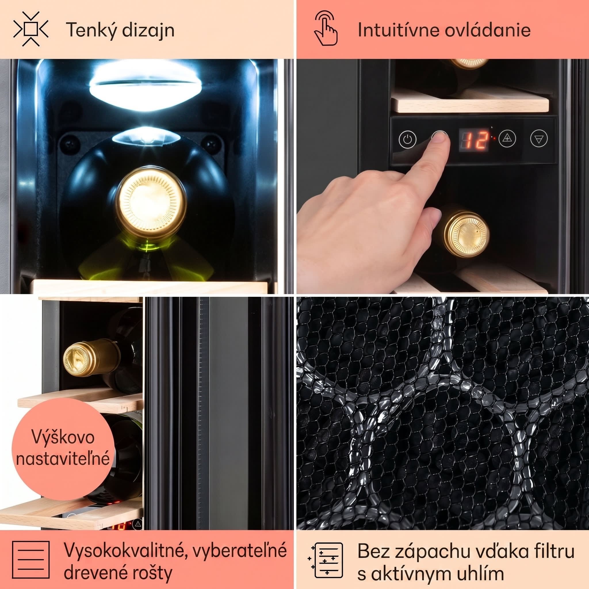 Klarstein Vinovilla 7 built-in Uno Onyx, vstavaná vinotéka, čierne sklo, nehrdzavejúca oceľ – Obrázok 5