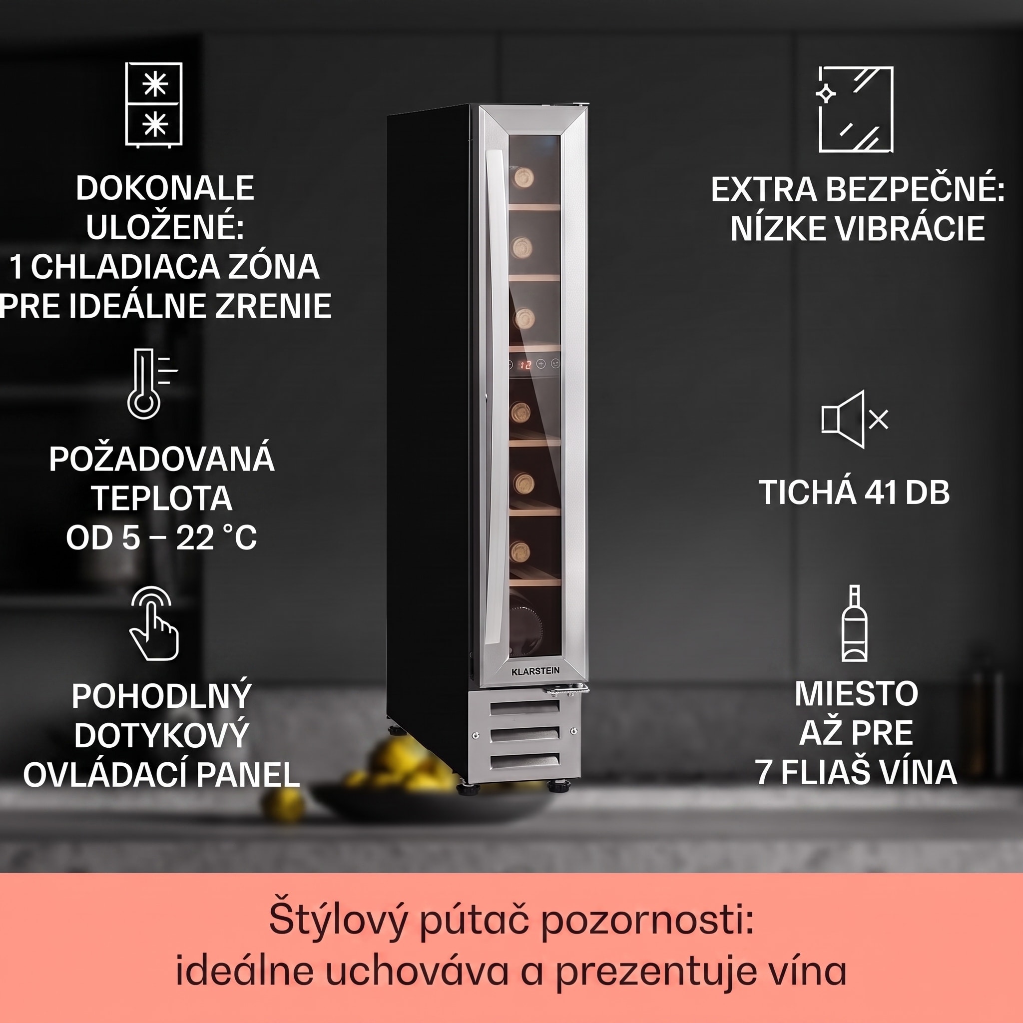 Klarstein Vinovilla 7 built-in Uno, vstavaná vinotéka, sklo, nehrdzavejúca oceľ – Obrázok 2