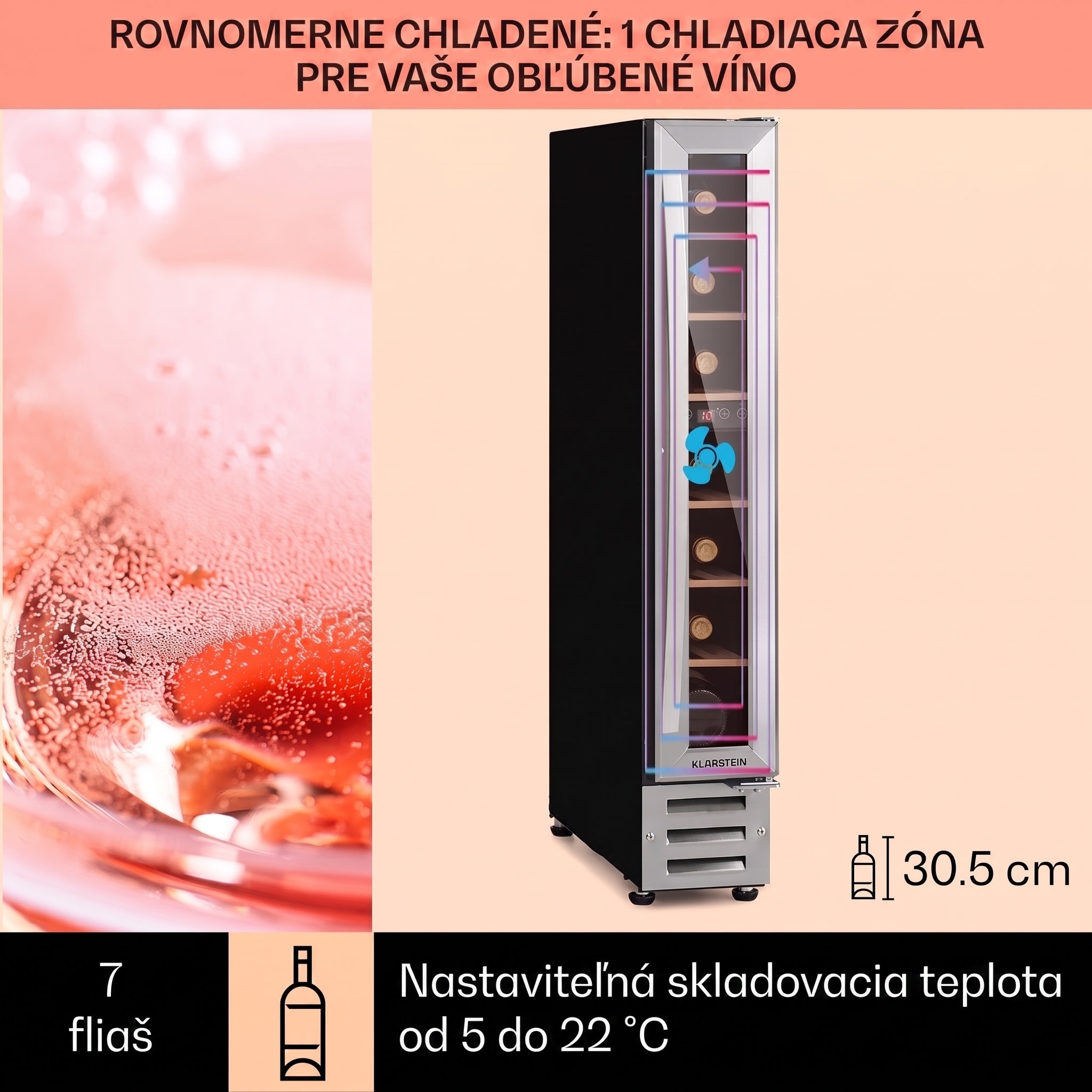 Klarstein Vinovilla 7 built-in Uno, vstavaná vinotéka, sklo, nehrdzavejúca oceľ – Obrázok 3