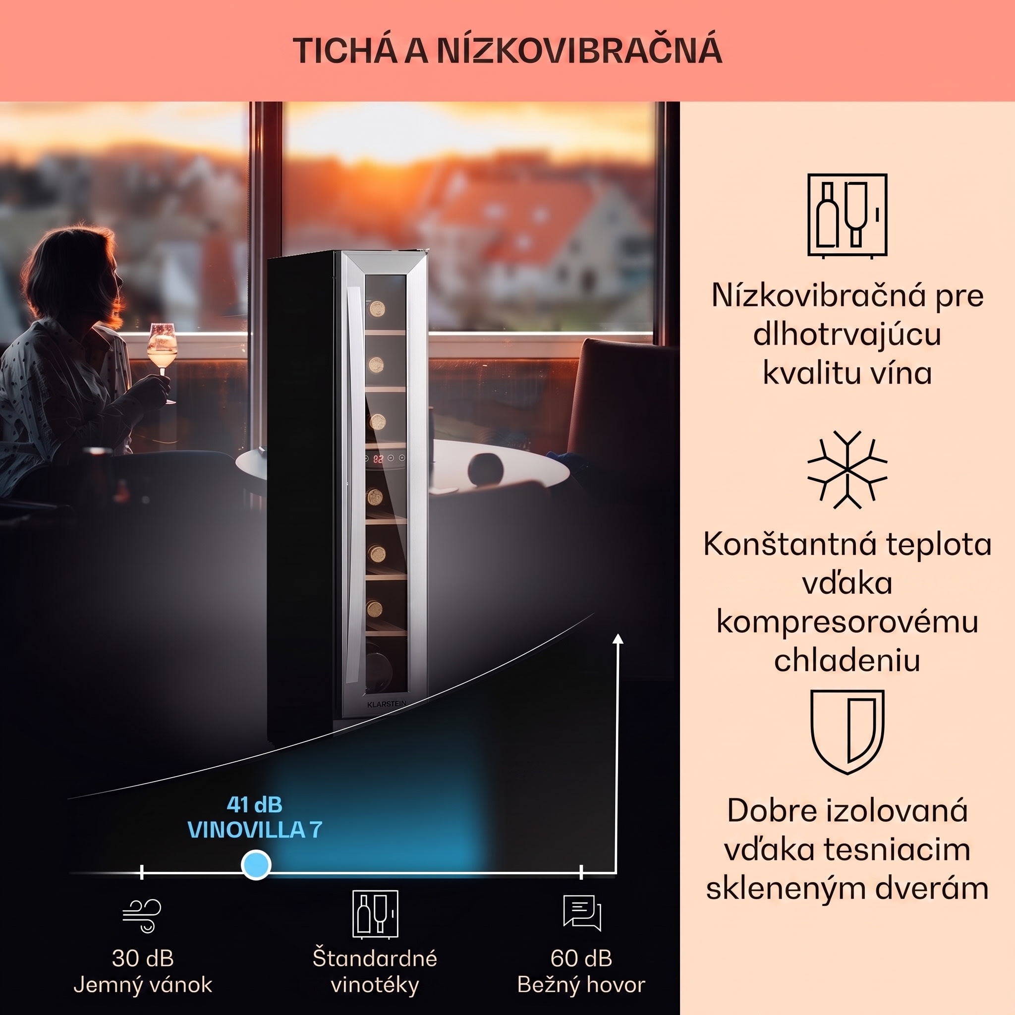 Klarstein Vinovilla 7 built-in Uno, vstavaná vinotéka, sklo, nehrdzavejúca oceľ – Obrázok 4