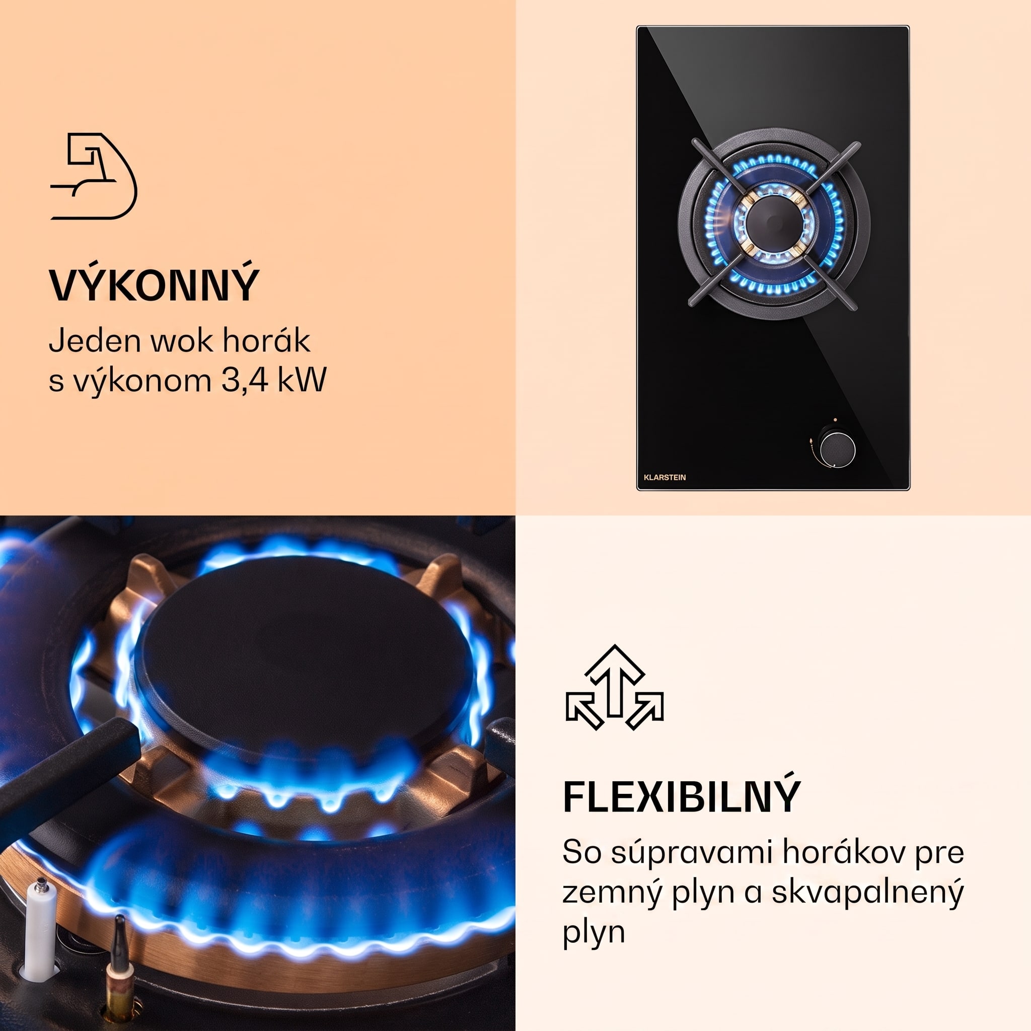 Klarstein Goldflame plynová varná doska 1 Wok horák sklokeramika – Obrázok 4