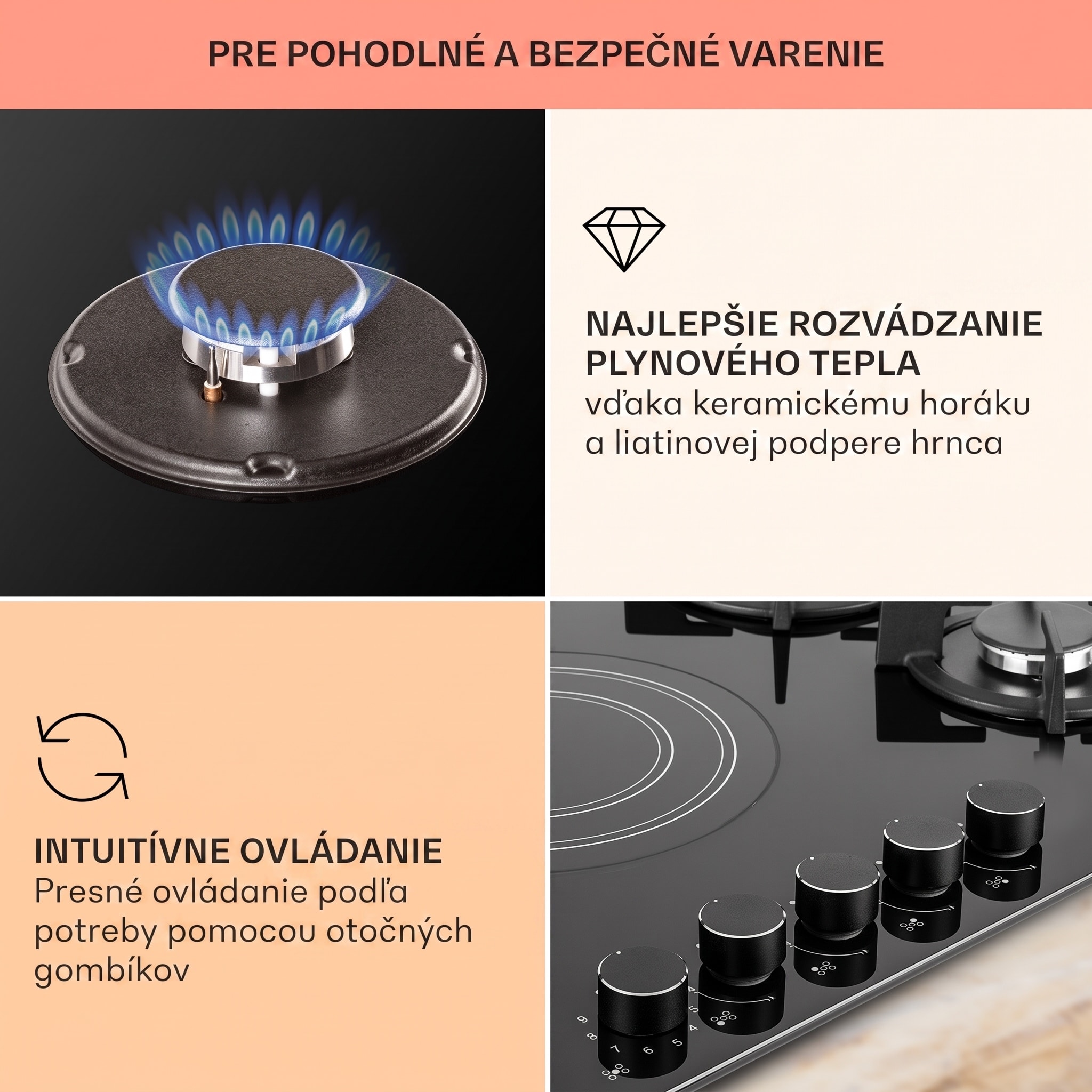 Klarstein MultiChef 5, kombinovaná plynová varná doska, 5 zón, plyn/sklokeramika – Obrázok 4