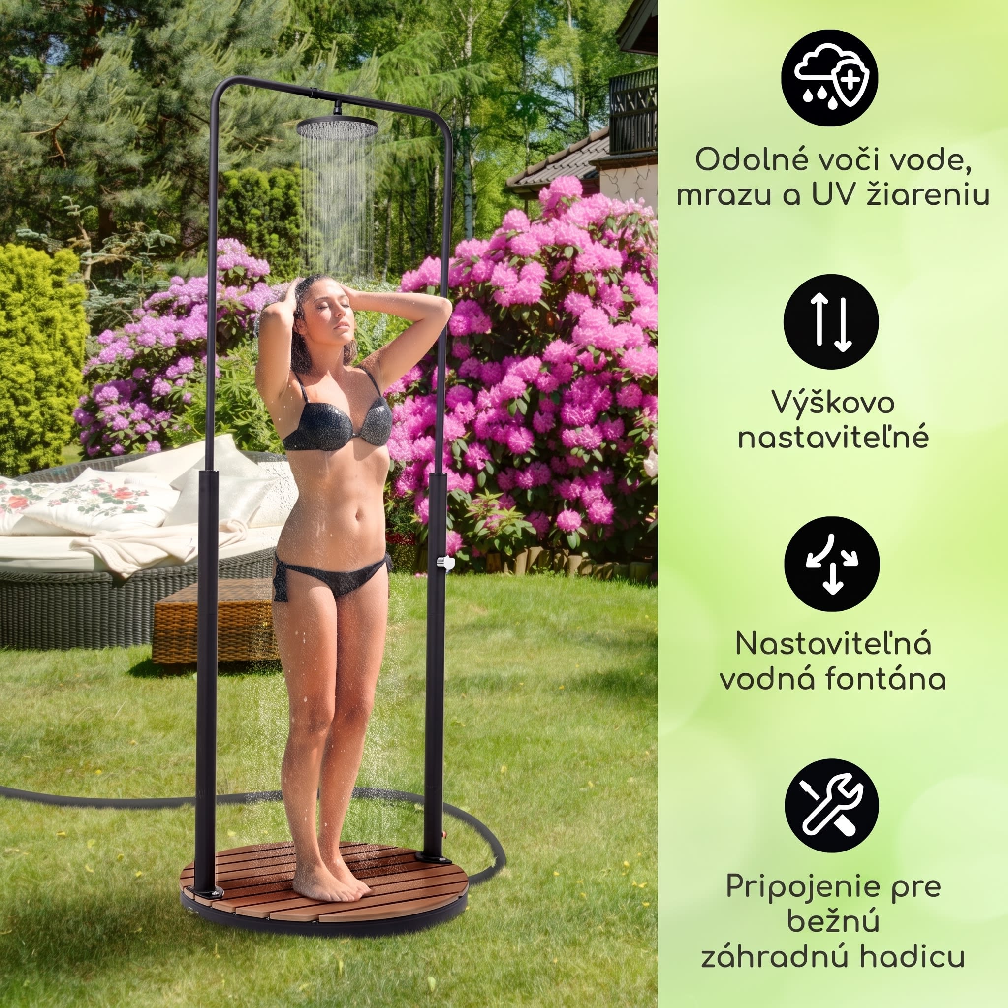 Blumfeldt Sumatra Falls okrúhla záhradná sprcha WPC hliník Ø 80 cm – Obrázok 2