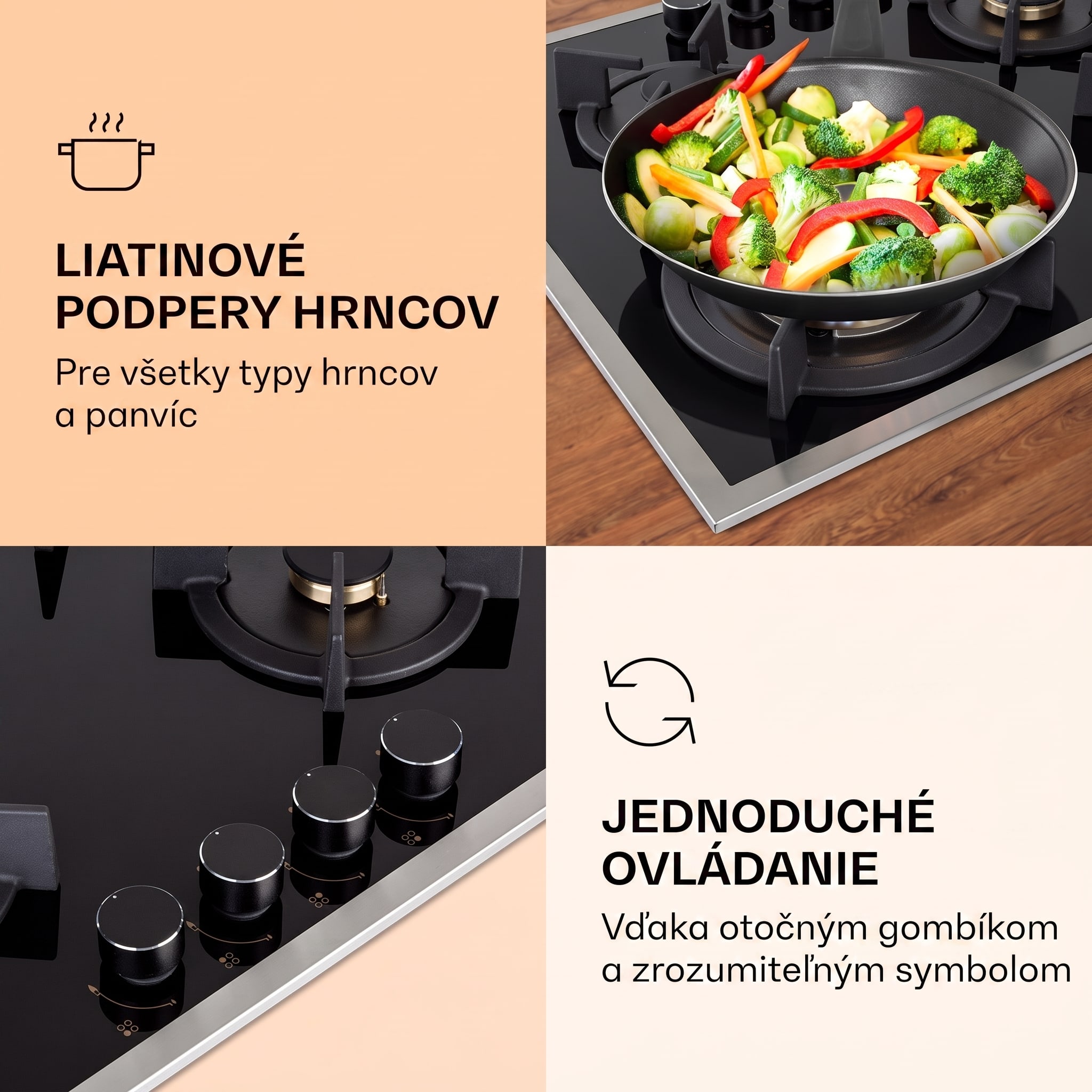 Klarstein Goldflame 4 Prime, plynová varná doska, 4 Messing horáky, sklokeramika – Obrázok 3