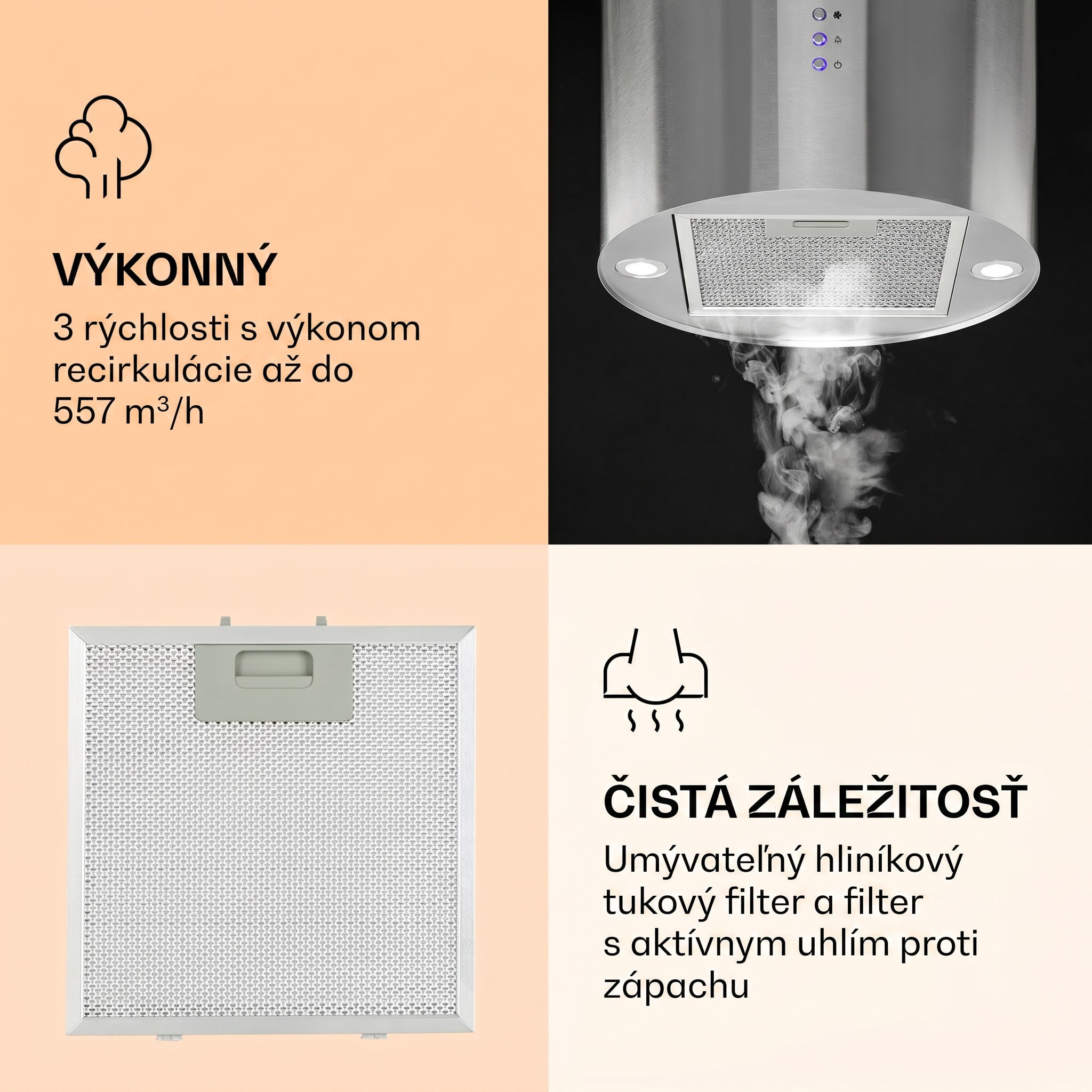 Klarstein Barella, digestor, 38 cm, 518 m³/h, LED, biely – Obrázok 4