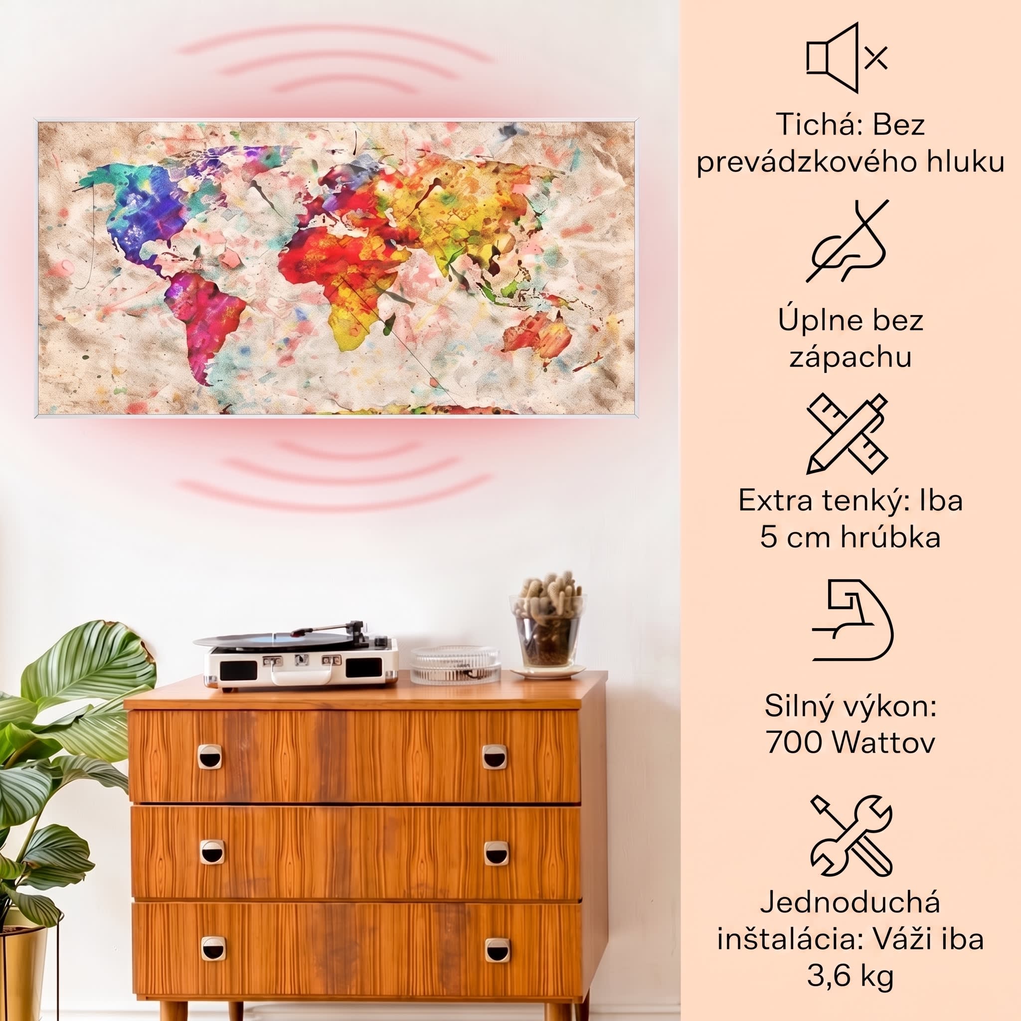 Klarstein Wonderwall Air Art Smart, infračervený ohrievač, 120 x 60 cm, 700 W, farebná mapa – Obrázok 2
