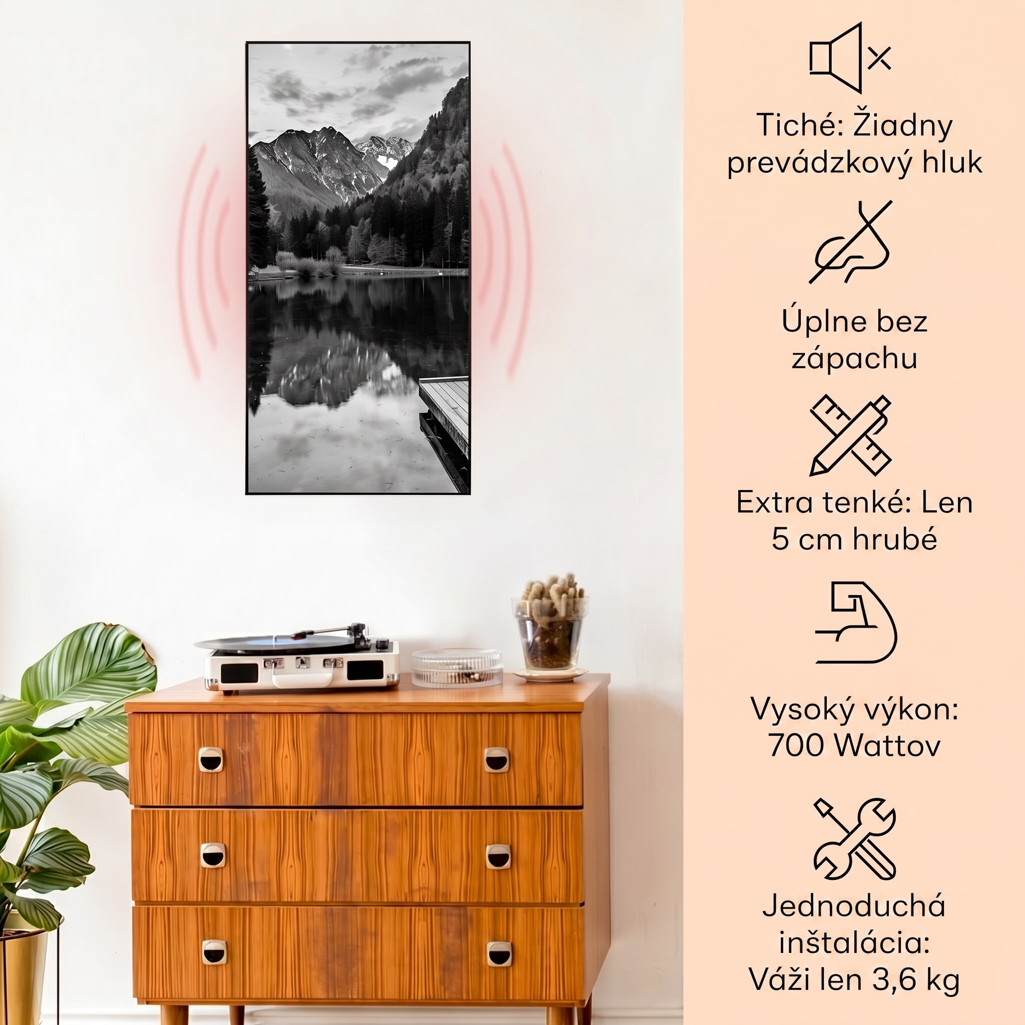 Klarstein Wonderwall Air Art Smart, infračervený ohrievač, 60 x 120 cm, 700 W, more čierno-biele – Obrázok 2