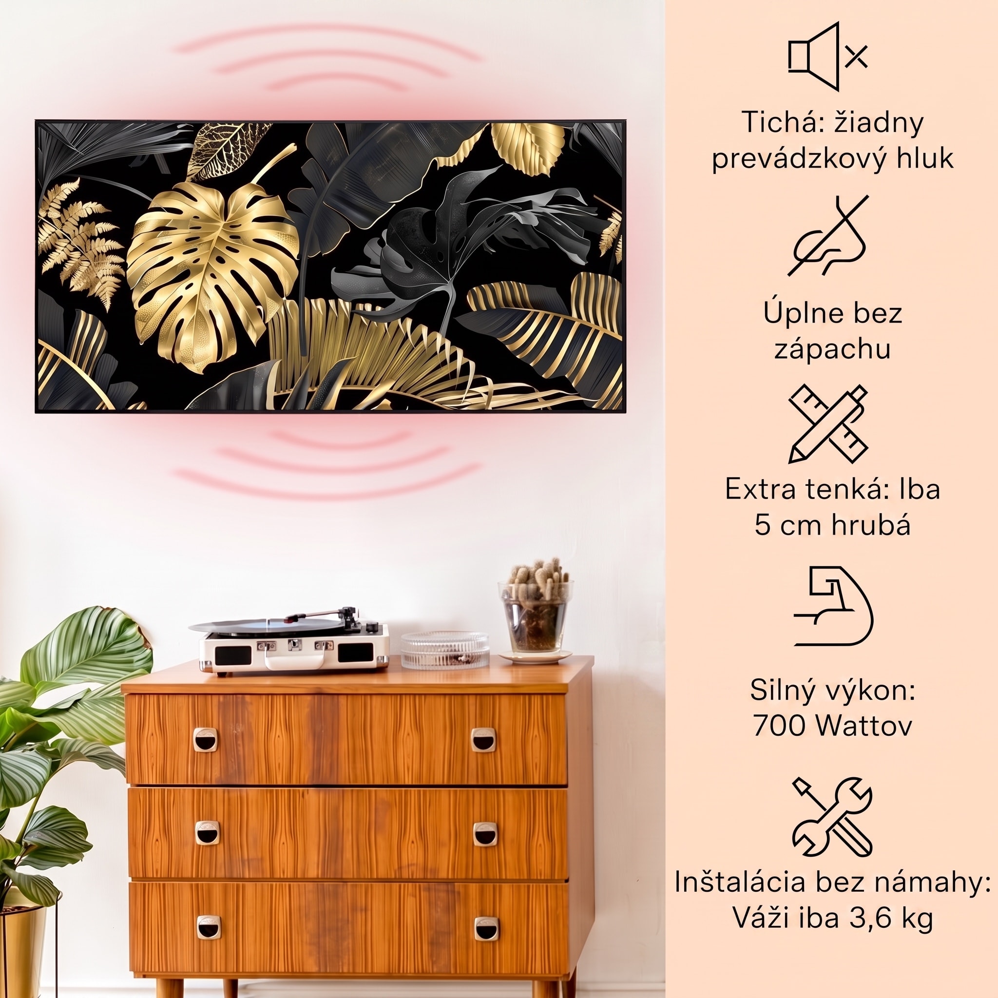 Klarstein Wonderwall Air Art Smart, infračervený ohrievač, 120 x 60 cm, 700 W, čierny list – Obrázok 2
