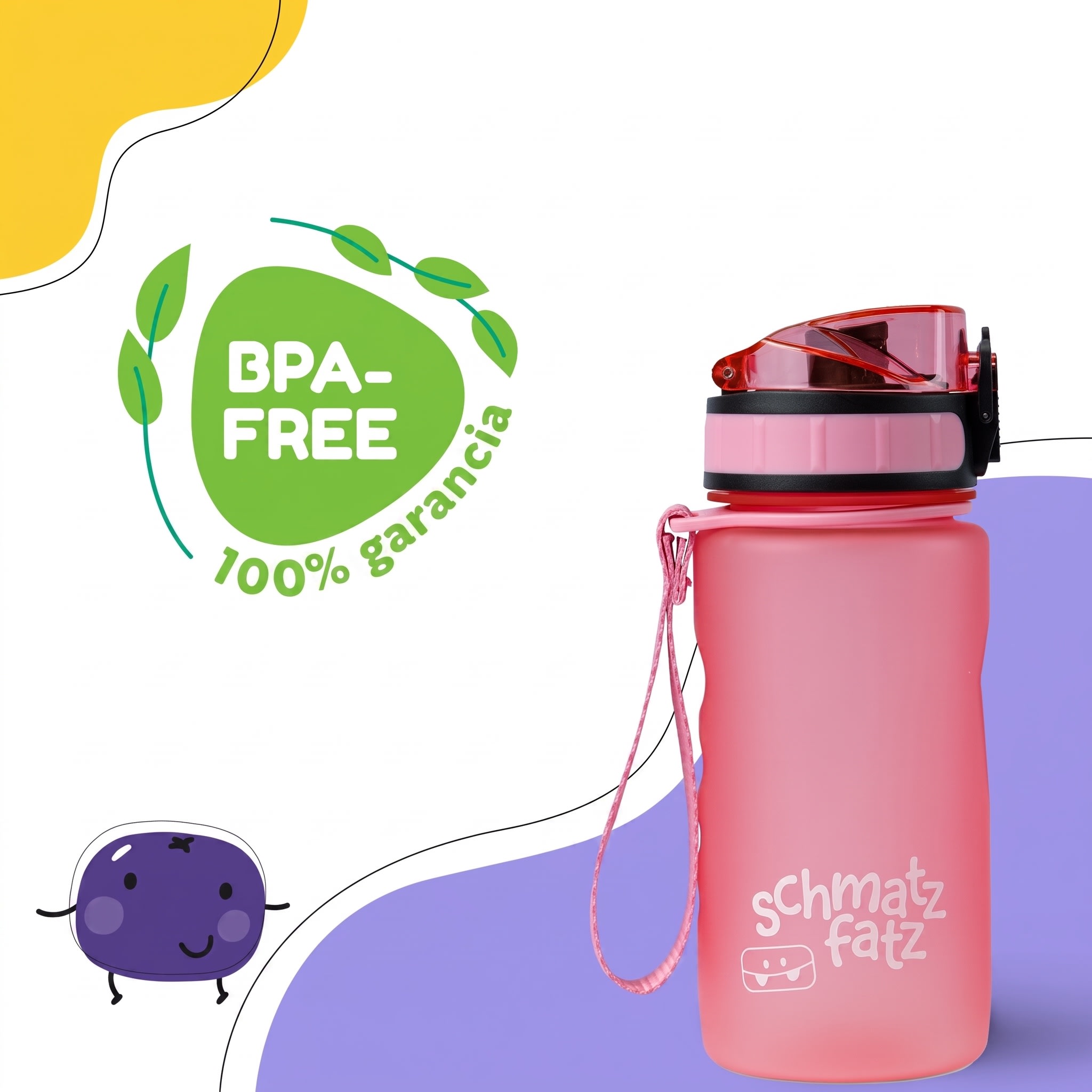 Klarstein Schmatzfatz Wakaba fľaša na pitie | 350 ml | Tritan | Popruh na prenášanie | Bez BPA – Obrázok 2