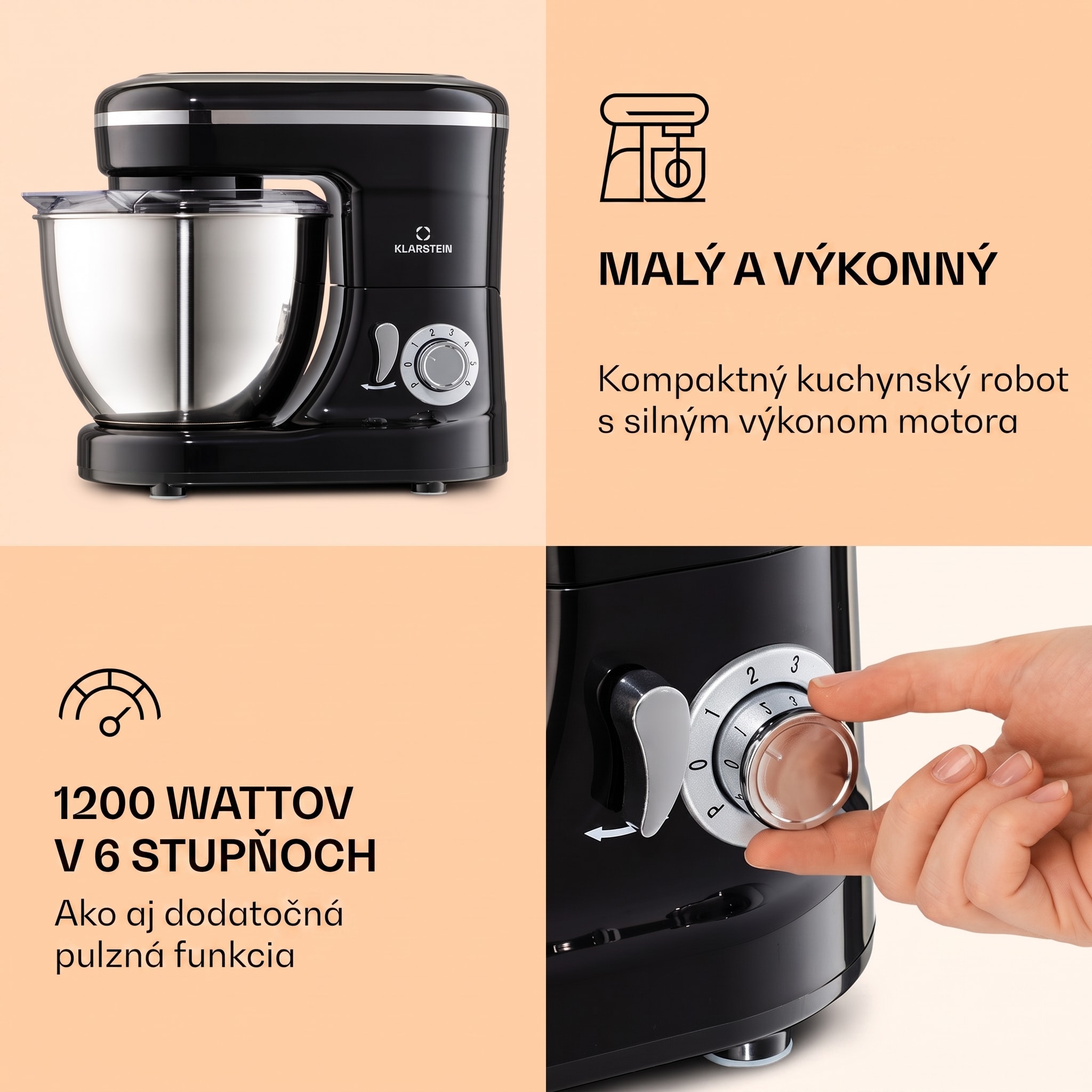 Klarstein Bella Mini, kuchynský robot, 1200 W, 6 stupňov, 4 l, pulzná funkcia, nehrdzavejúca oceľ – Obrázok 3