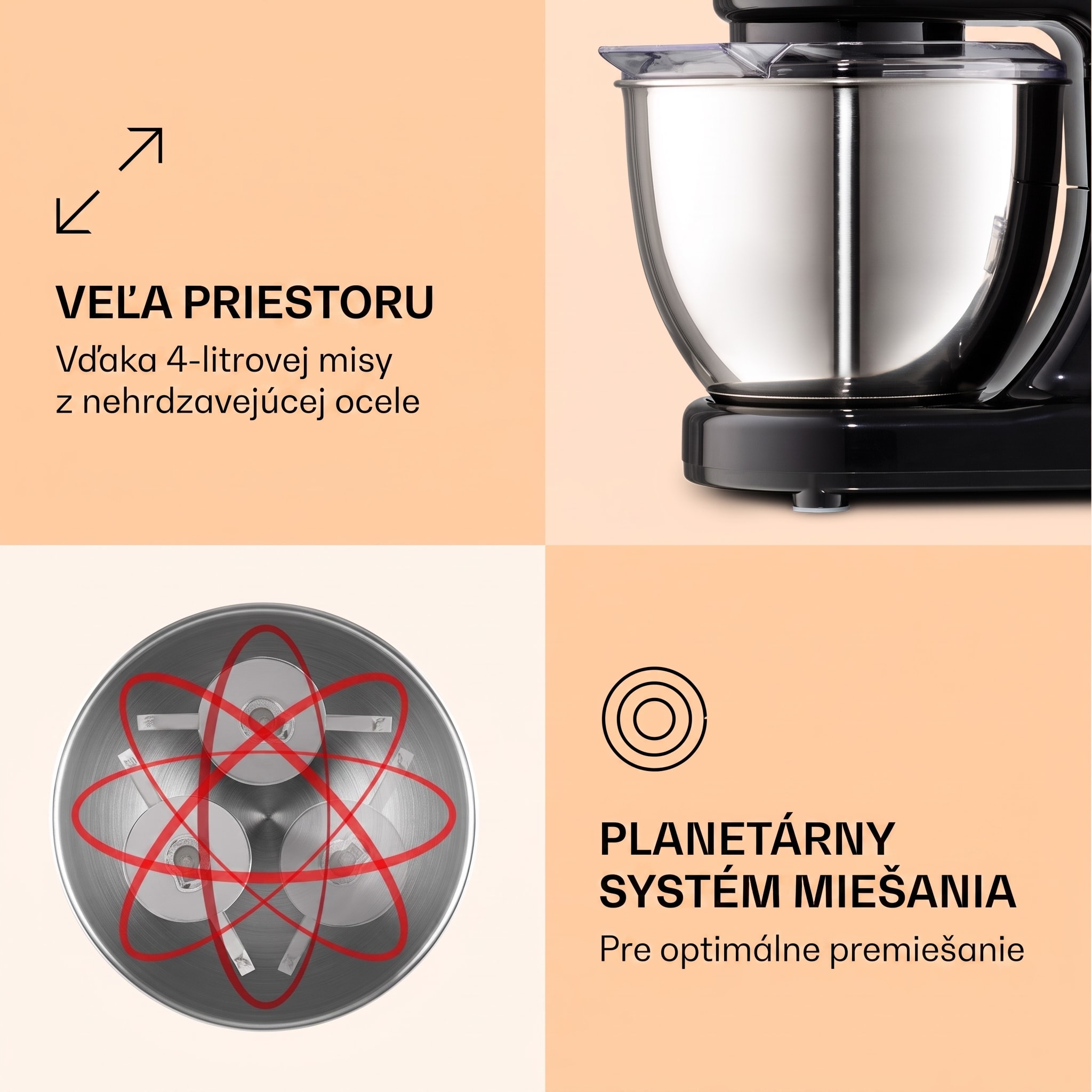 Klarstein Bella Mini, kuchynský robot, 1200 W, 6 stupňov, 4 l, pulzná funkcia, nehrdzavejúca oceľ – Obrázok 4