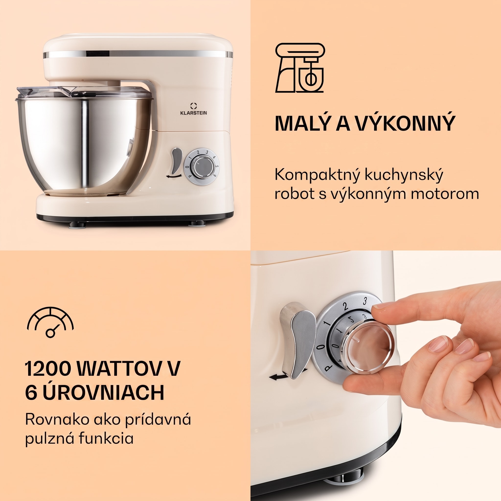 Klarstein Bella Mini, kuchynský robot, 1200 W, 6 stupňov, 4 l, pulzná funkcia, nehrdzavejúca oceľ – Obrázok 3
