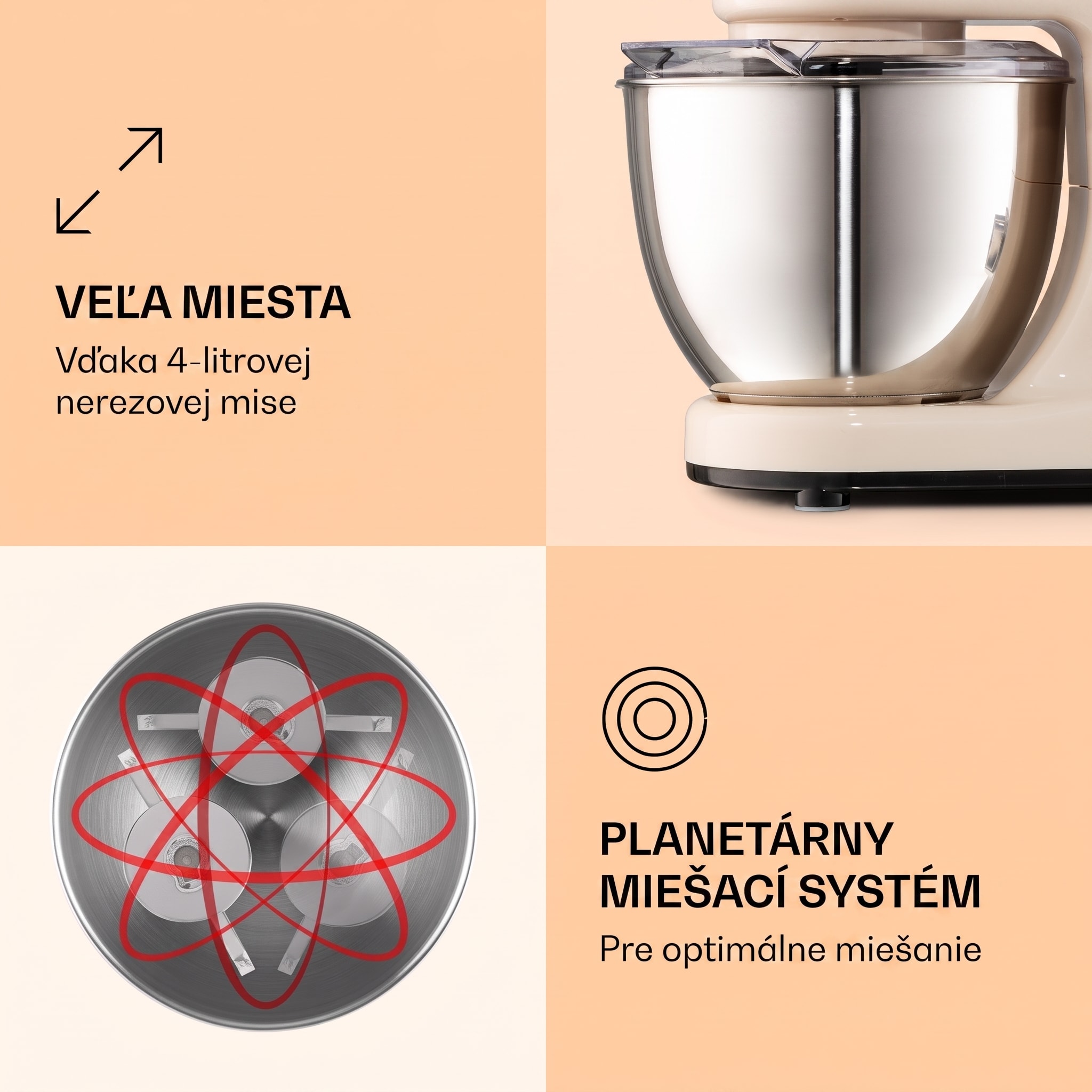 Klarstein Bella Mini, kuchynský robot, 1200 W, 6 stupňov, 4 l, pulzná funkcia, nehrdzavejúca oceľ – Obrázok 4