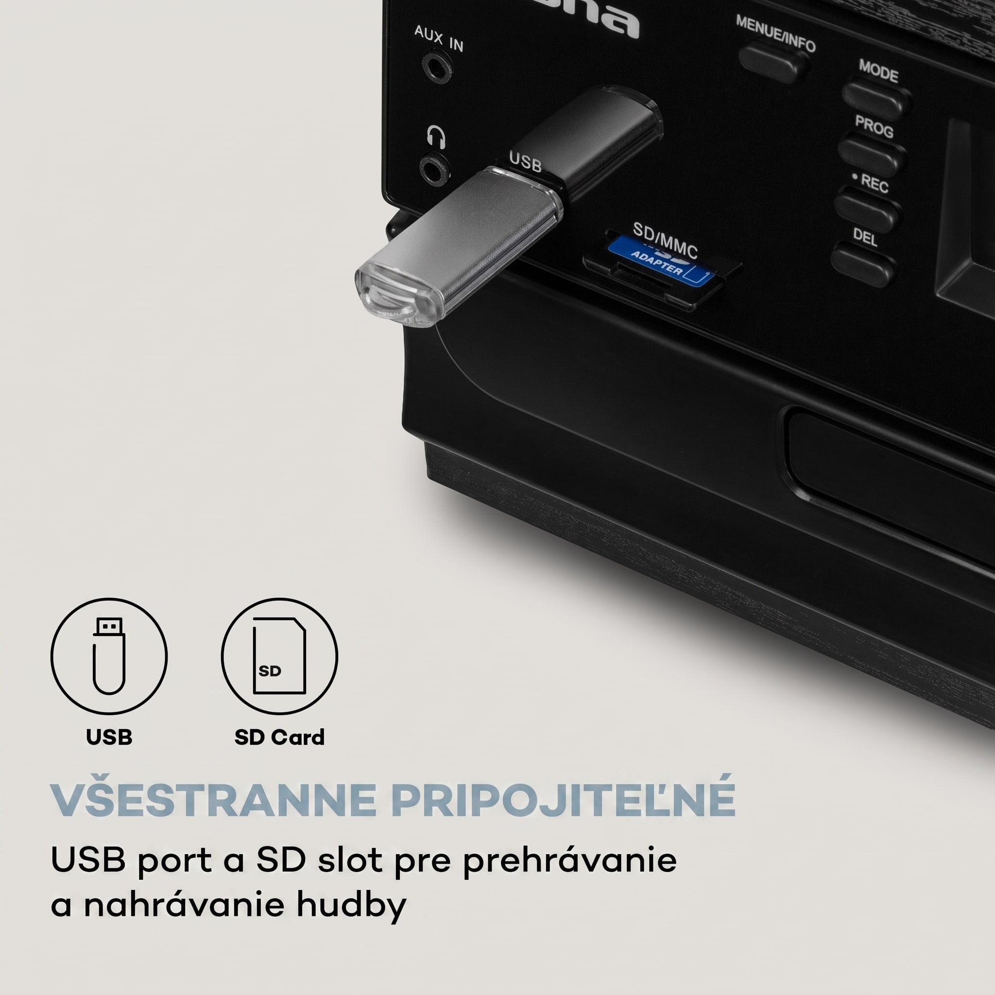 Auna Oakland DAB Plus, retro stereo systém, DAB+/FM, BT funkcia, vinyl, CD prehrávač, kazetový prehrávač. vrátane reproduktorov – Obrázok 4