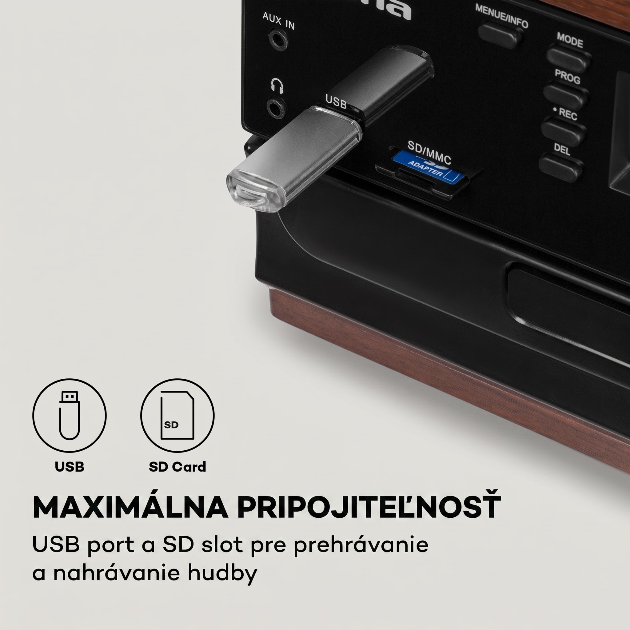 Auna Oakland DAB, retro stereo systém, DAB+/FM, BT funkcia, vinyl, CD, kazetový prehárvač – Obrázok 4