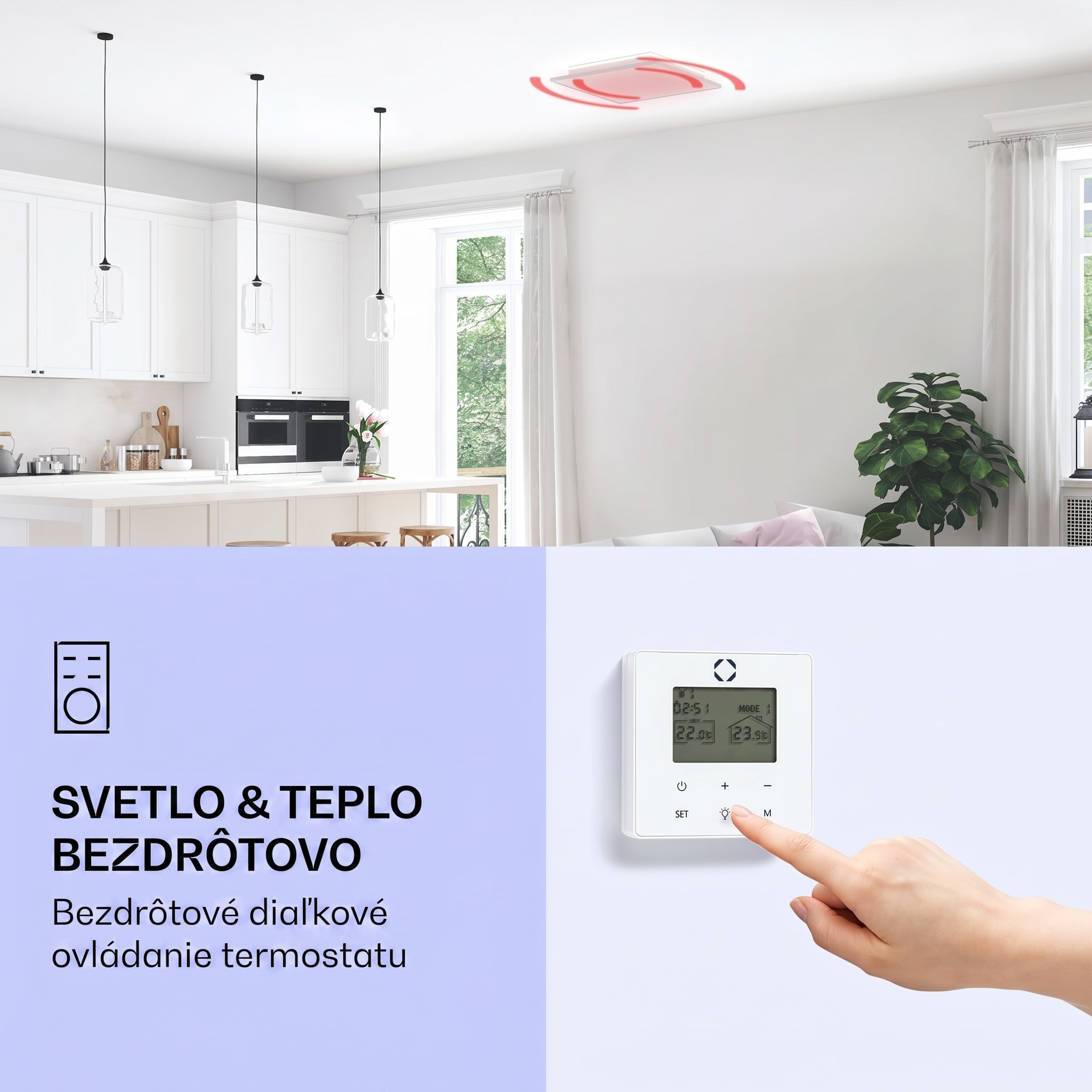 Klarstein Wondersky, infračervený stropný ohrievač, 60 x 6,5 x 60 cm (ŠxVxH), 350 W, IP44 – Obrázok 2