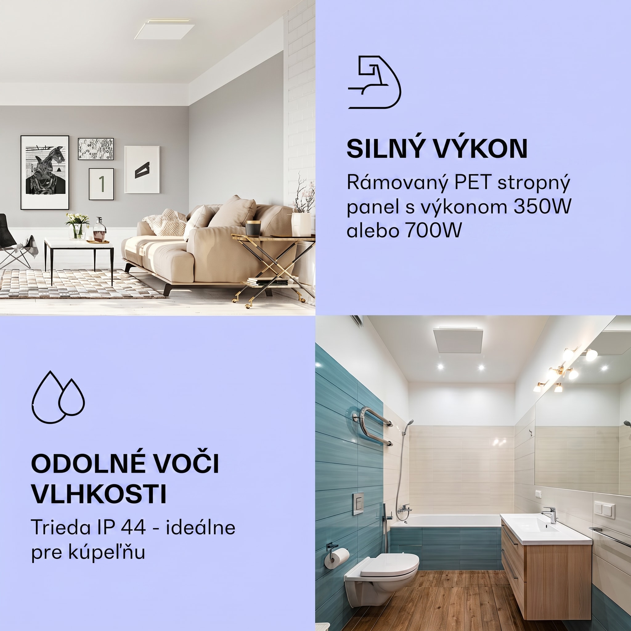 Klarstein Wondersky, infračervený stropný ohrievač, 60 x 6,5 x 60 cm (ŠxVxH), 350 W, IP44 – Obrázok 5
