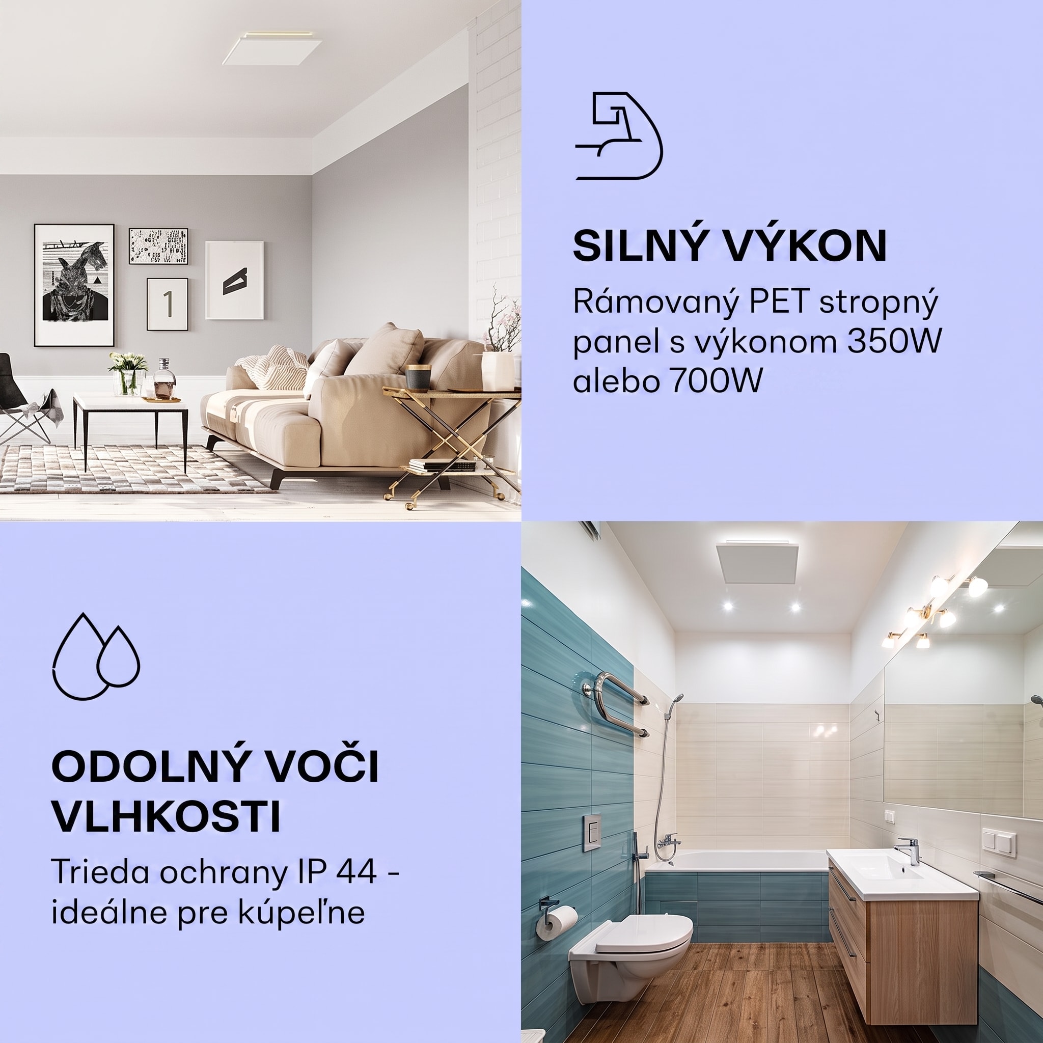 Klarstein Wondersky, infračervený stropný ohrievač, súprava 2 ohrievačov, 60 x 6,5 x 60 cm (Š x V x H), 350 W, IP44 – Obrázok 5