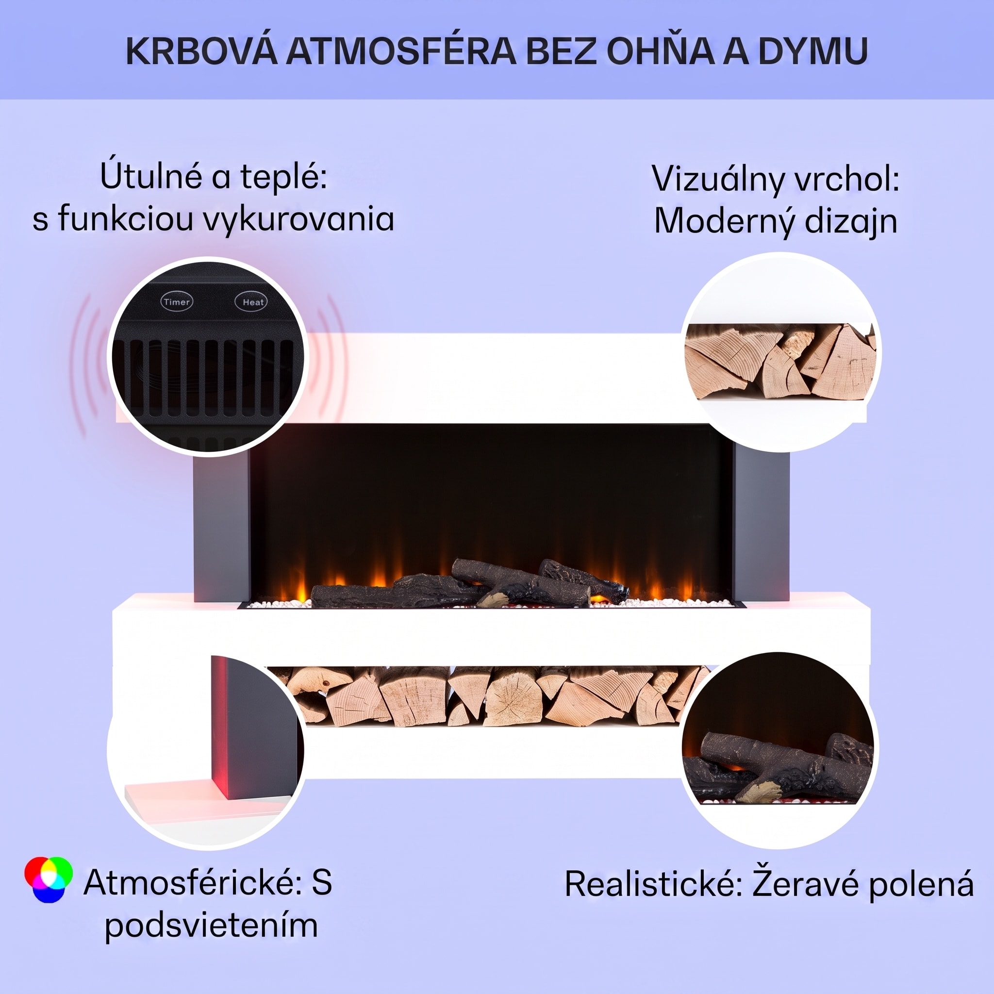 Klarstein Studio Light & Fire 3 Smart, krb, 1000/2000 W, MDF, WiFi Control – Obrázok 2