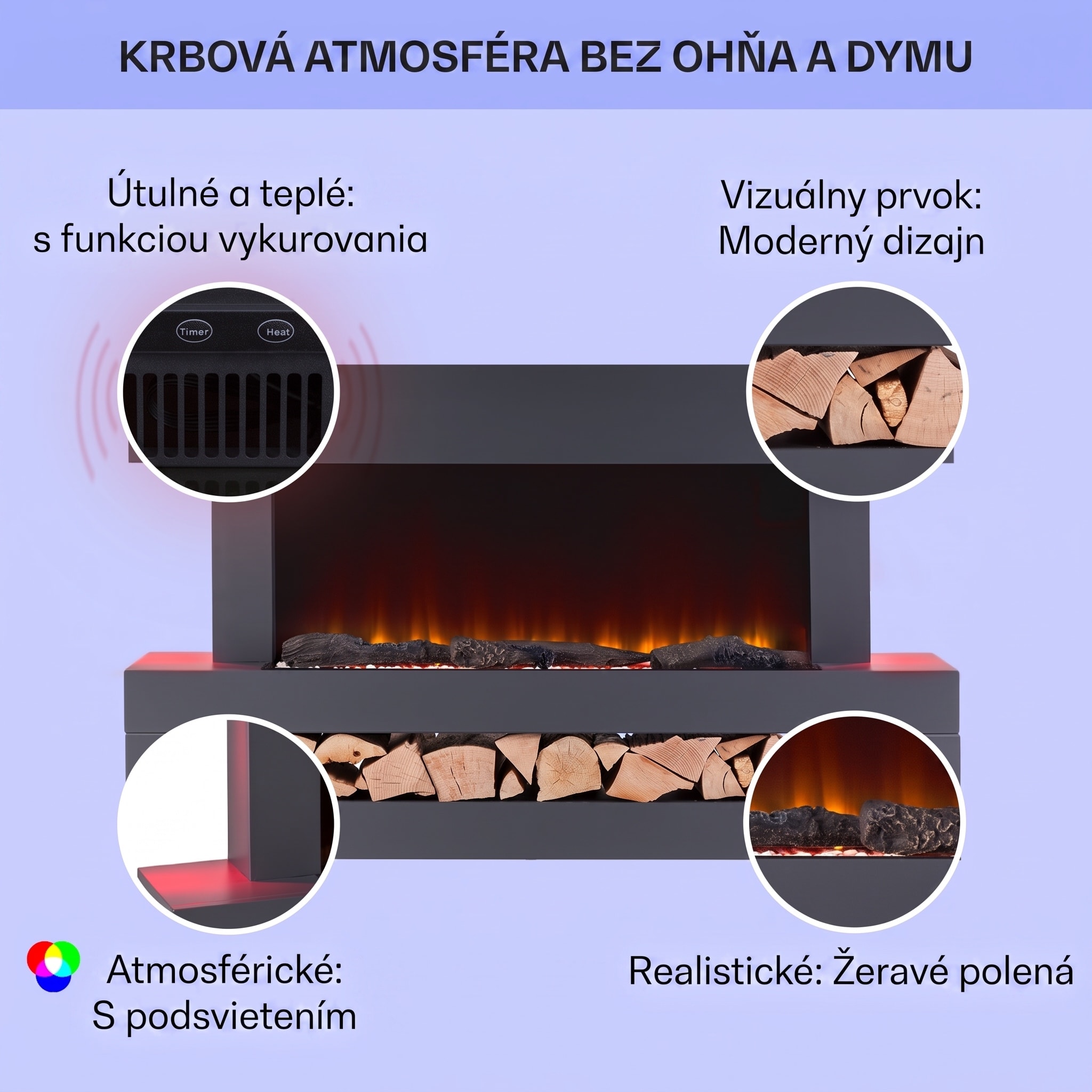 Klarstein Studio Light & Fire 3 Smart, krb, 1000/2000 W, MDF, WiFi Control – Obrázok 2