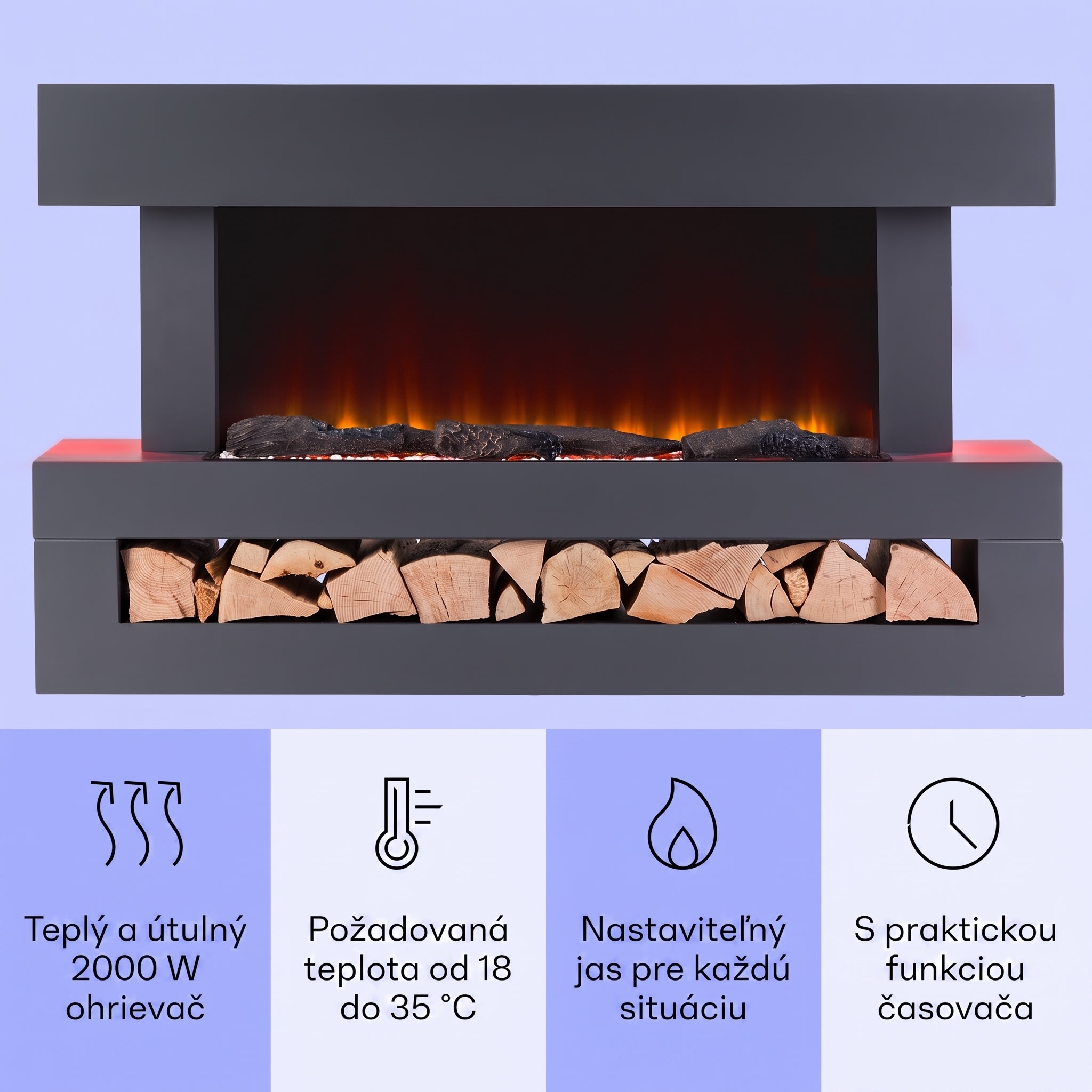 Klarstein Studio Light & Fire 3 Smart, krb, 1000/2000 W, MDF, WiFi Control – Obrázok 3