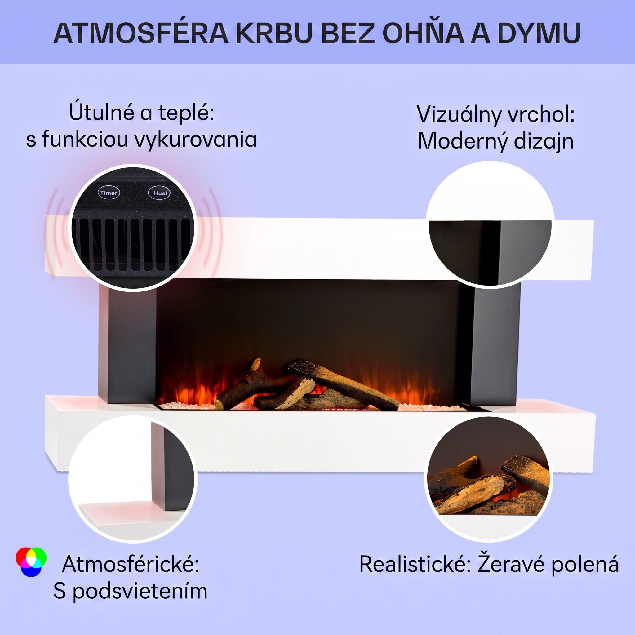 Klarstein Studio Light & Fire 1 Smart, krb, 1000/2000 W, MDF, WiFi Control – Obrázok 2
