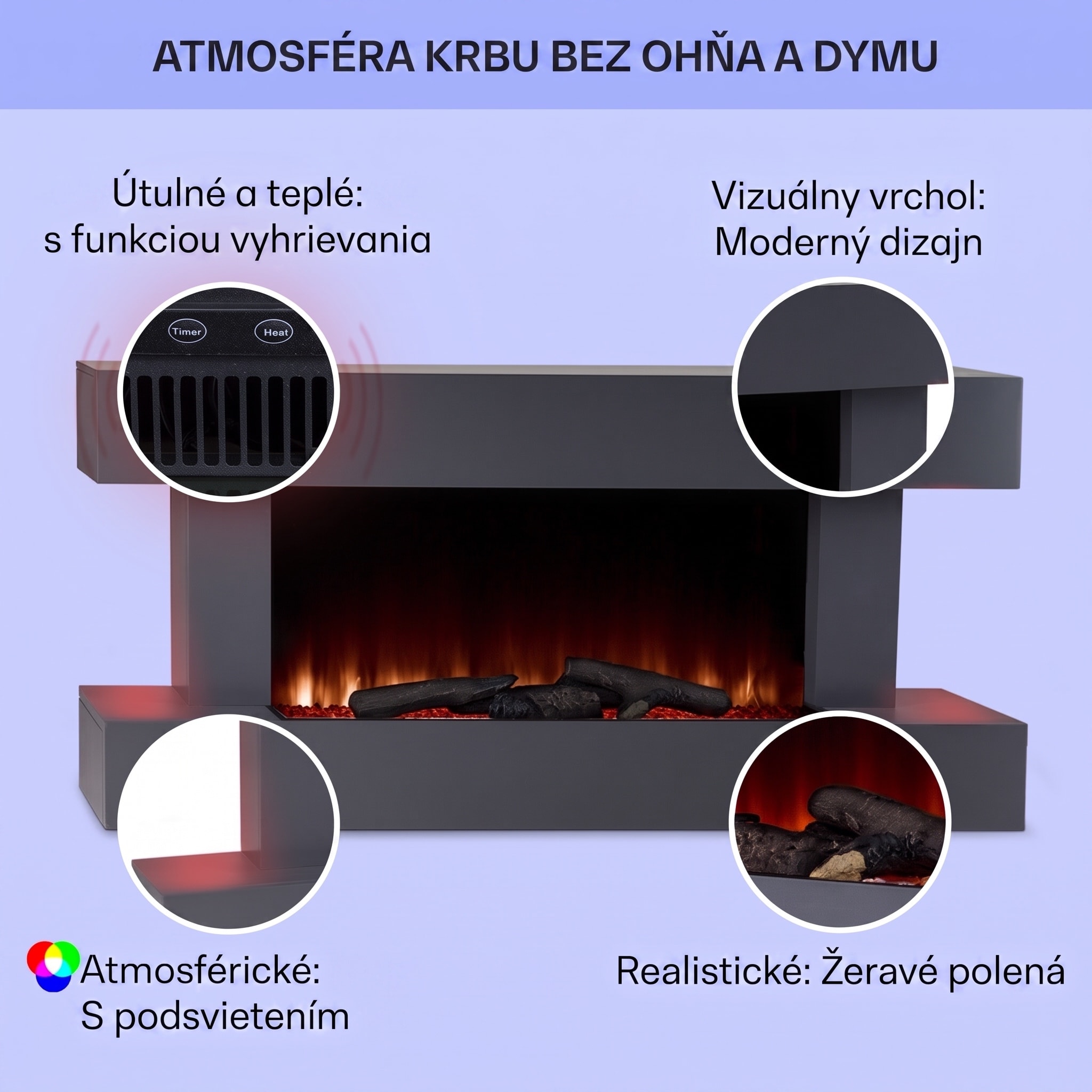 Klarstein Studio Light & Fire 1 Smart, krb, 1000/2000 W, MDF, WiFi Control – Obrázok 2