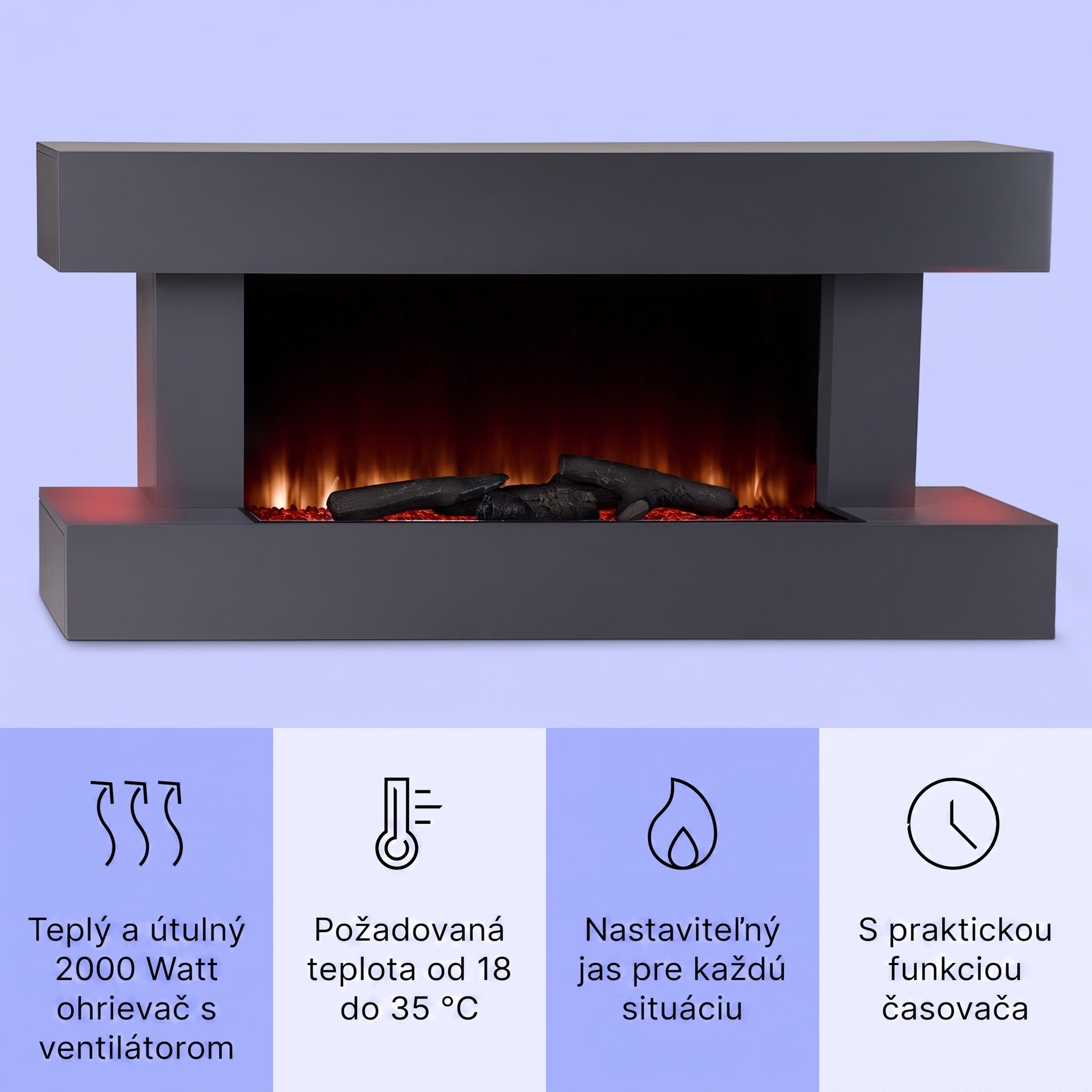 Klarstein Studio Light & Fire 1 Smart, krb, 1000/2000 W, MDF, WiFi Control – Obrázok 3