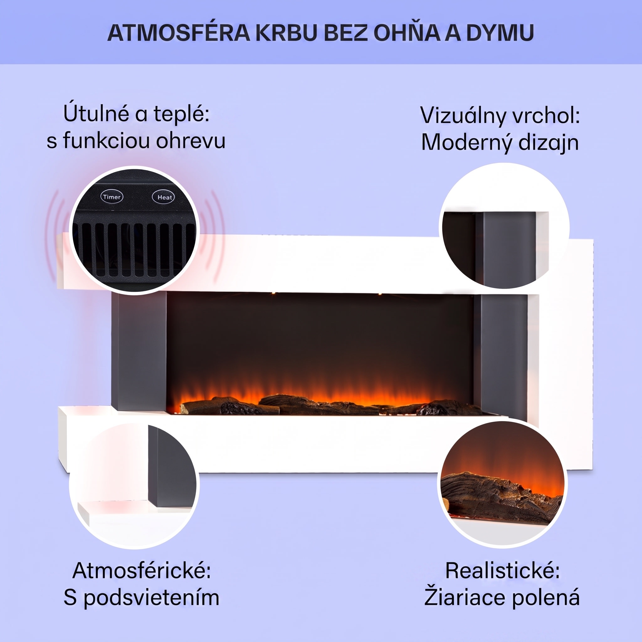 Klarstein Studio Light & Fire 2 Smart, krb, 1000/2000 W, MDF, WiFi Control – Obrázok 2