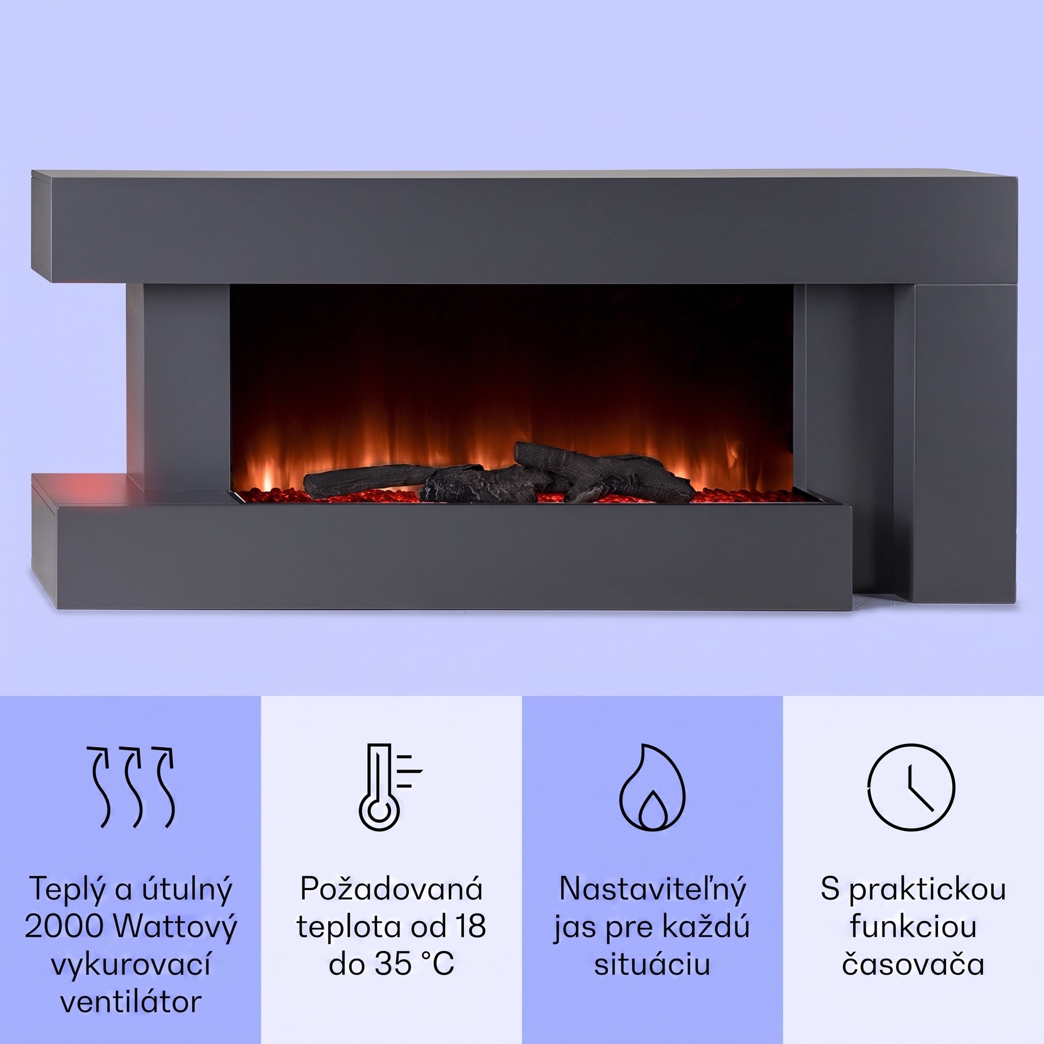 Klarstein Studio Light & Fire 2 Smart, krb, 1000/2000 W, MDF, WiFi Control – Obrázok 3
