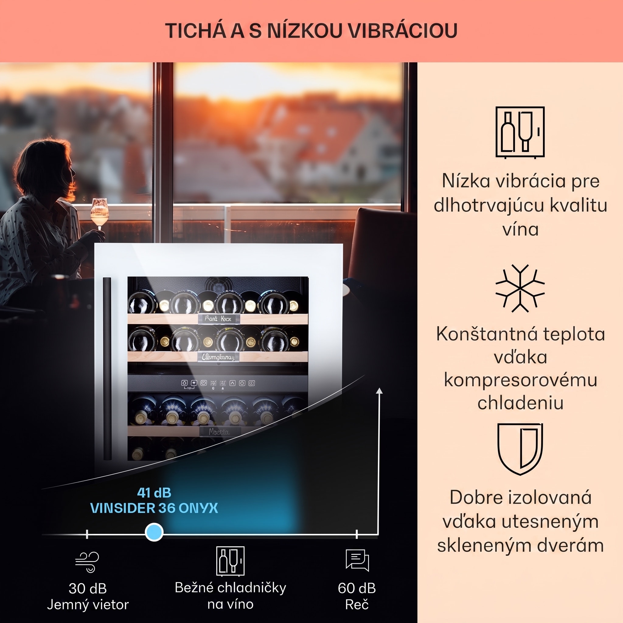 Klarstein Vinsider 36 Quartz Edition, vinotéka, 85 l, 5-22°C, 2 zóny – Obrázok 4
