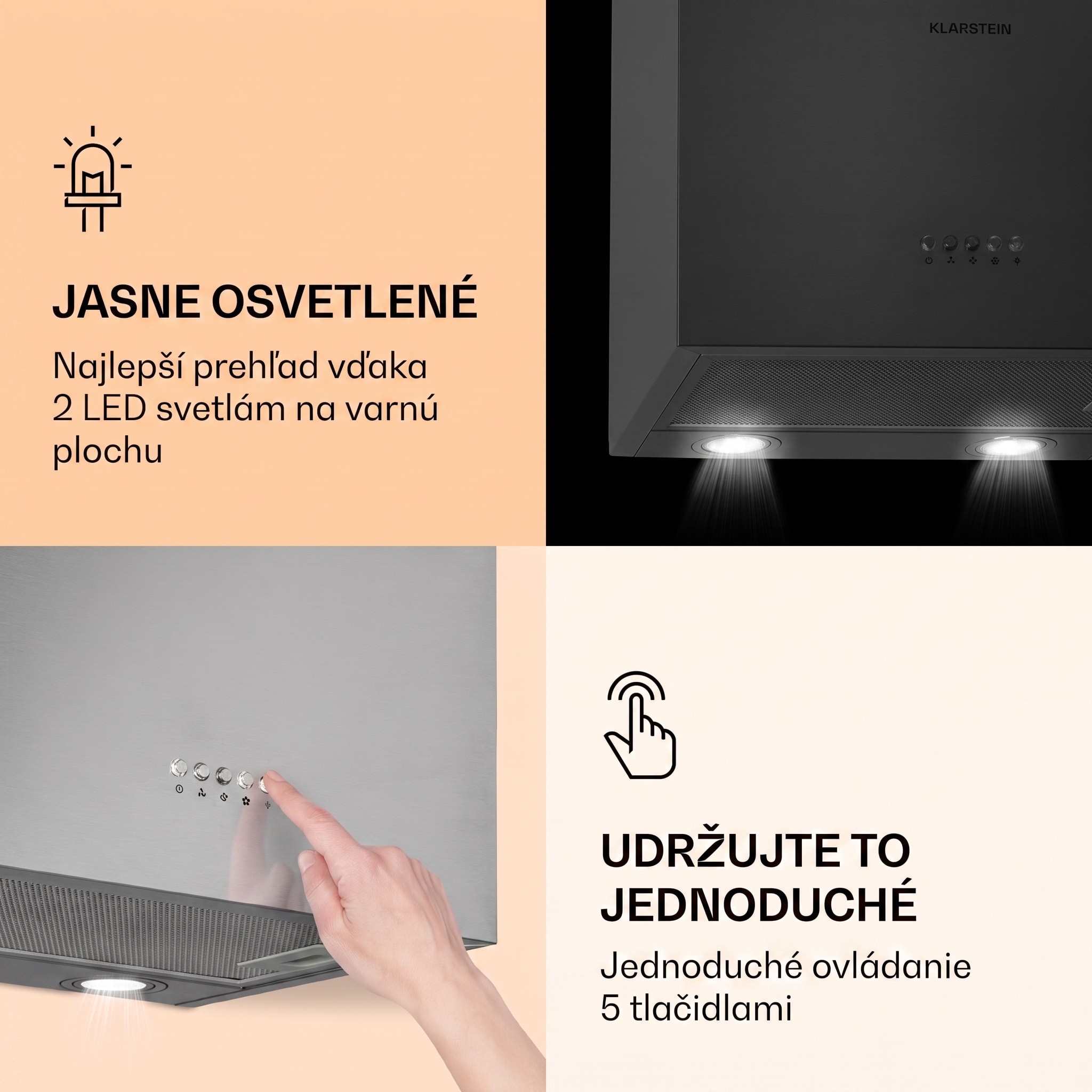 Klarstein Monumenta, digestor, 40 cm, nástenný, 559m³/h, LED, B, biely – Obrázok 5
