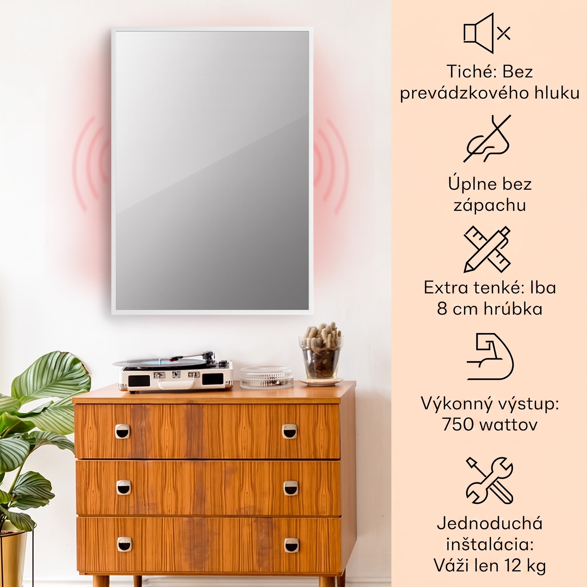 Klarstein La Palma 750 smart, infračervený ohrievač 2 v 1, 85 x 60 cm, 750W, zrkadlová predná časť – Obrázok 2