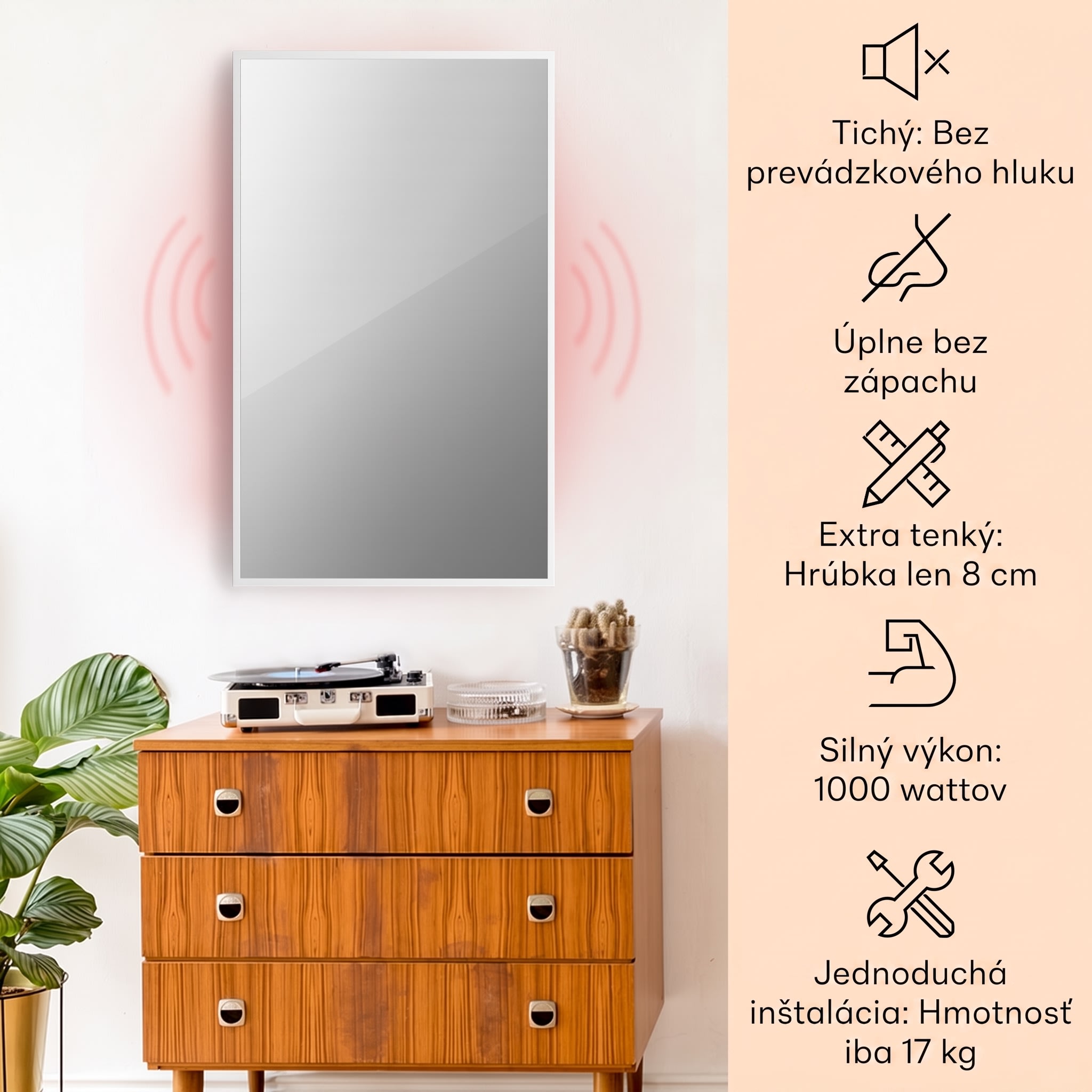 Klarstein La Palma 1000 smart, infračervený ohrievač 2 v 1, 120 x 60 cm, 1000 W, zrkadlová predná časť – Obrázok 2