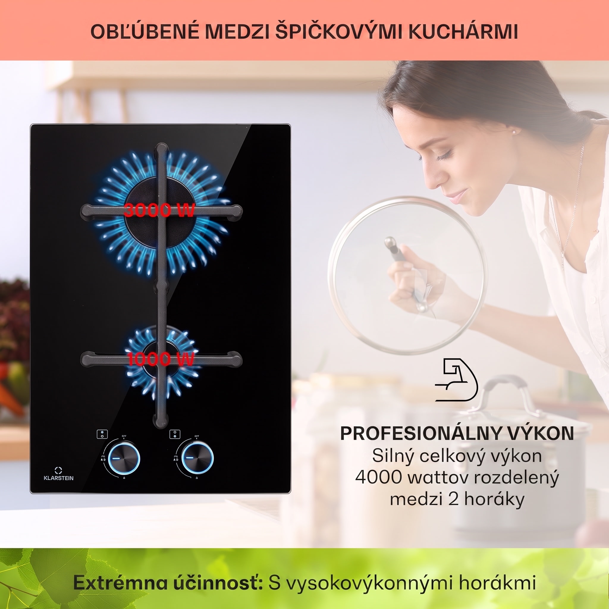 Klarstein Illuminosa Domino, plynová varná doska, 2 Sabaf horáky, sklokeramika – Obrázok 3