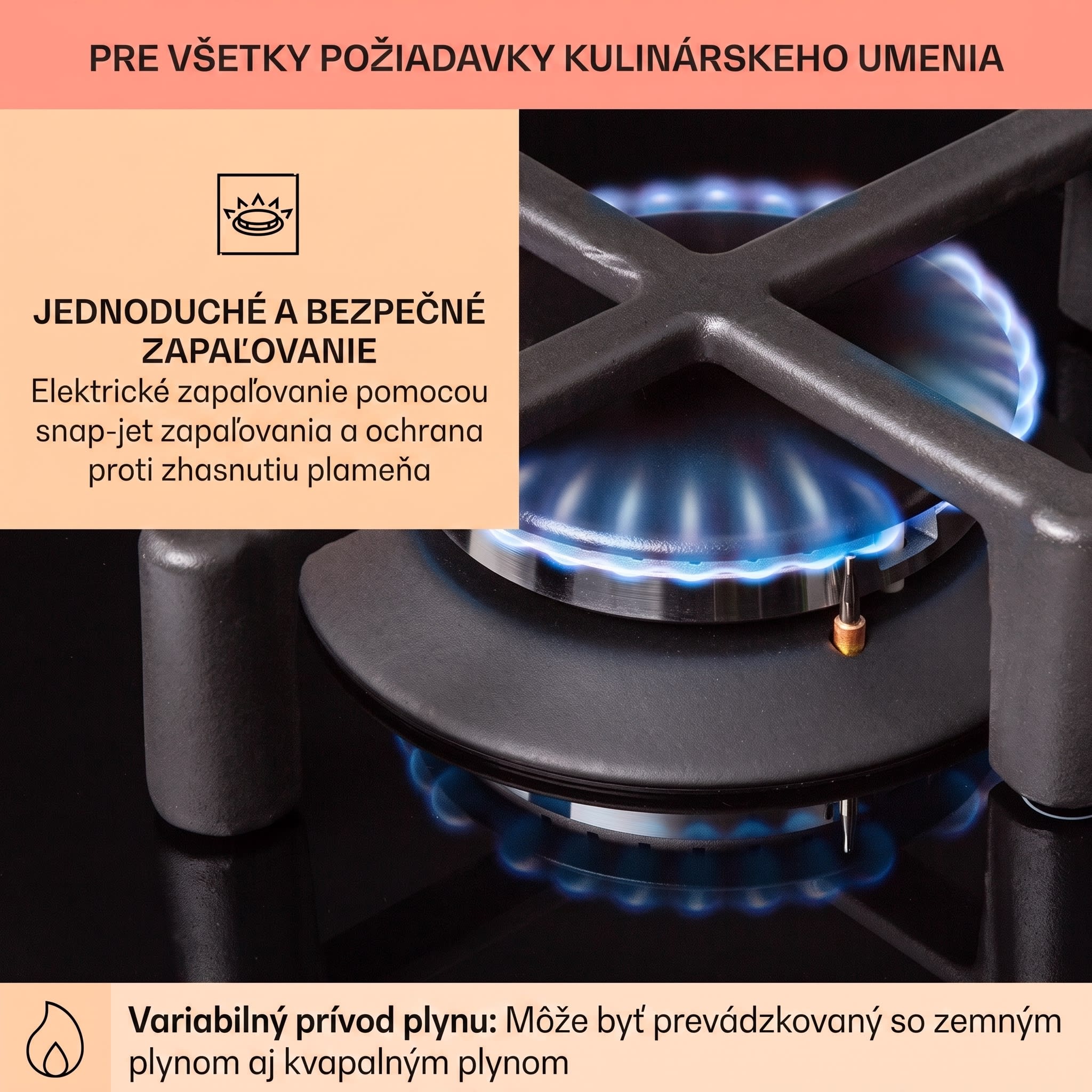Klarstein Illuminosa Domino, plynová varná doska, 2 Sabaf horáky, sklokeramika – Obrázok 5