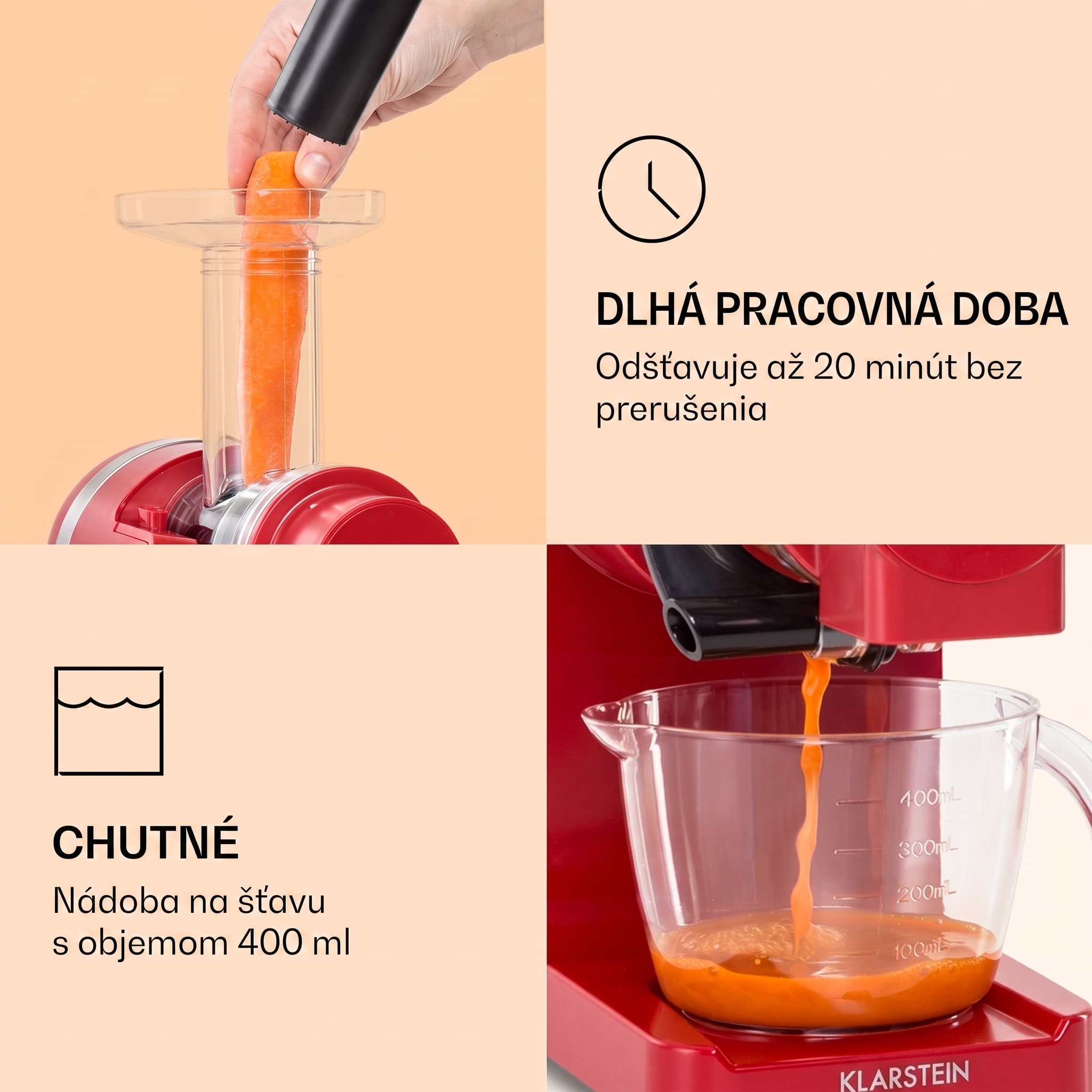 Klarstein Bella Elegance, odšťavovač, 200 W, 400 ml, bez BPA – Obrázok 4