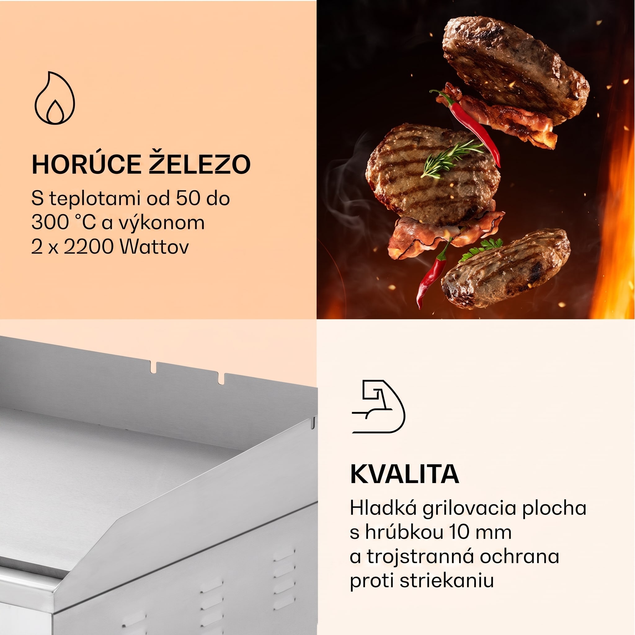 Klarstein Grillmeile 4400, elektrický gril, 2 x 2200 W, grilovacia platňa z nehrdzavejúcej ocele – Obrázok 5
