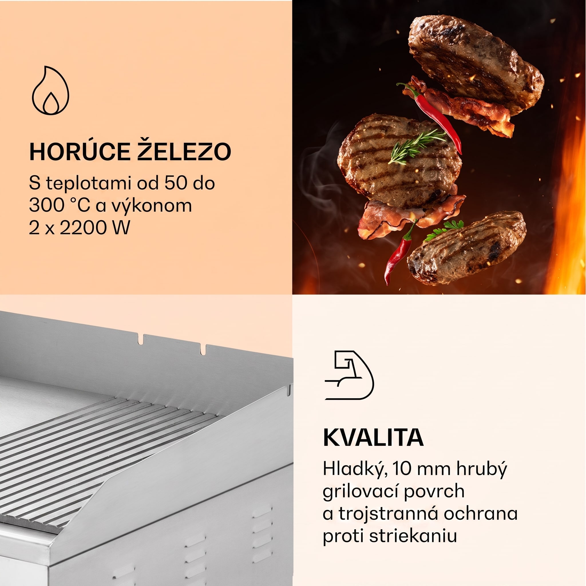 Klarstein Grillmeile 4400, elektrický gril, 2 x 2200 W, grilovacia platňa z nehrdzavejúcej ocele – Obrázok 5