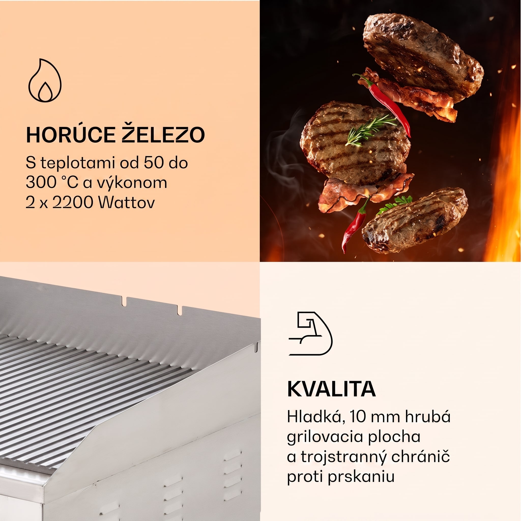 Klarstein Grillmeile 4400, elektrický gril, 2 x 2200 W, grilovacia platňa z nehrdzavejúcej ocele – Obrázok 5