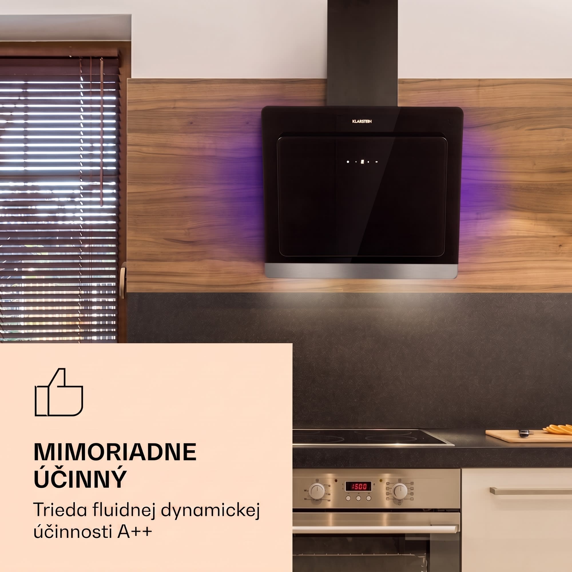 Klarstein Aurora Eco 60, digestor, 60 cm, nástenný, 585 m³/h, A+, dotykové ovládanie, čierny – Obrázok 2